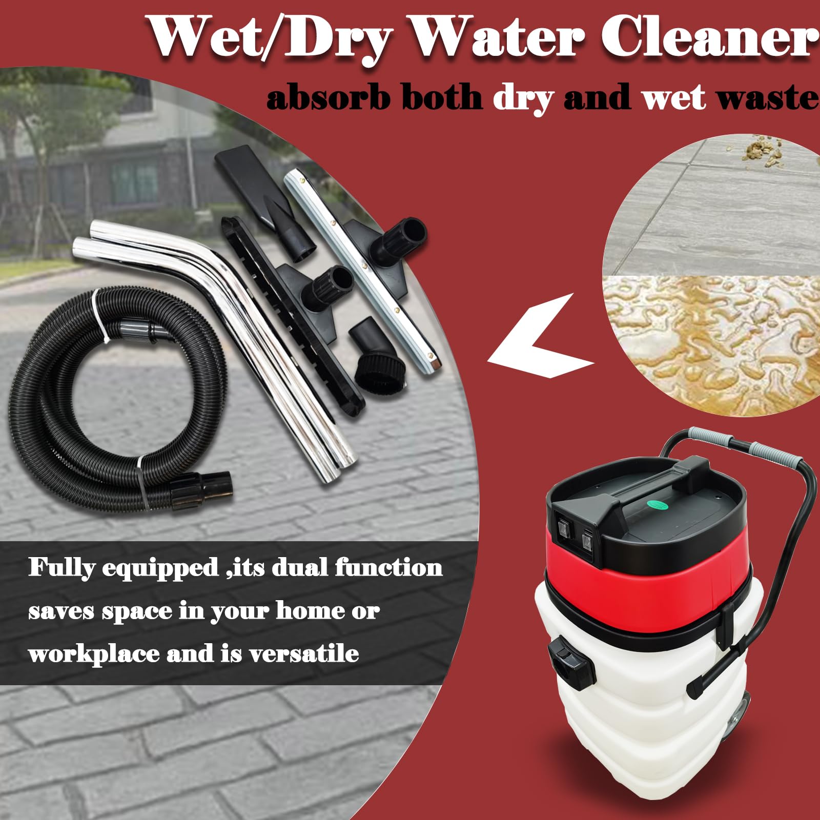 Commercial Wet/Dry Vacuum Cleaner - 2000W 90L (24 Gallon) Dust Extractor with 2 Motors & Auto Dust Shaking - 110V Heavy Duty Water Vacuum for Industrial Cleaning, Construction Sites, and Workshop Dust Collection
