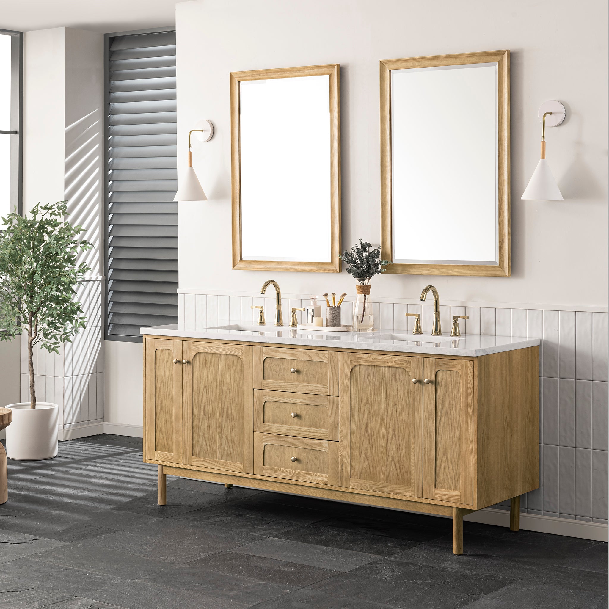 Laurent 72 Inch Double Vanity with Light Natural Oak Finish & 3CM Arctic Fall Top - Perfect for Modern Bathroom Renovations and Master Suite Upgrades