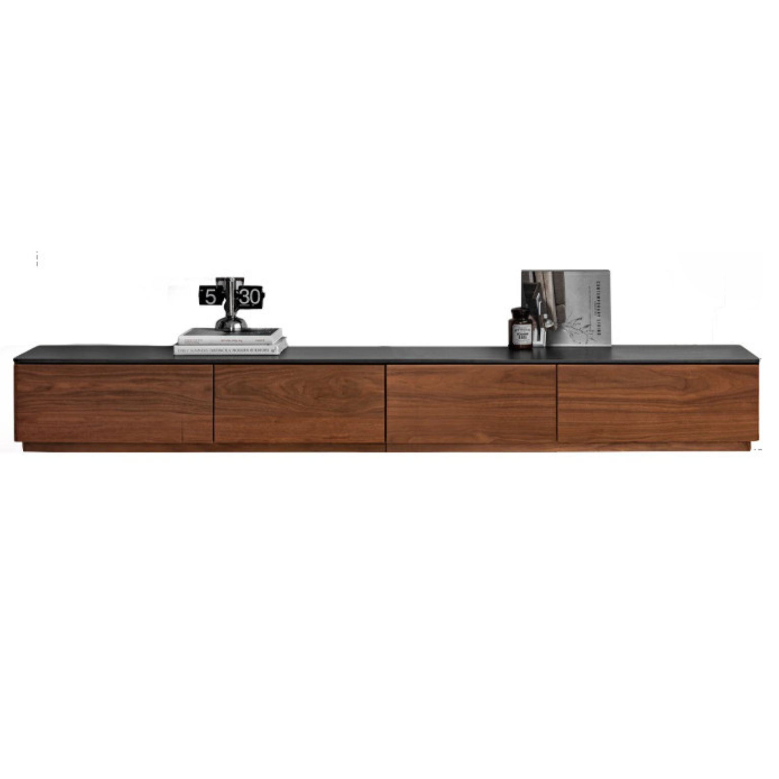 86.6x13.8x11 inch / 220.4x35.4x28сm/ Rich dark walnut color/ Slate TV cabinet