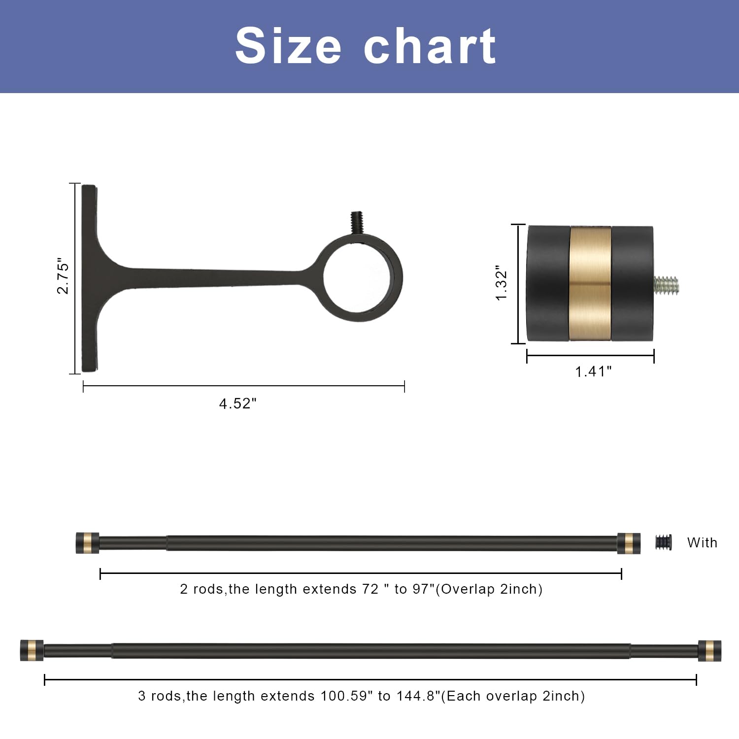 1 Inch Diameter Adjustable Single Curtain Rod 72-144 Inches with Decorative Finials - Matte Black for Living Room, Bedroom & Window Treatments
