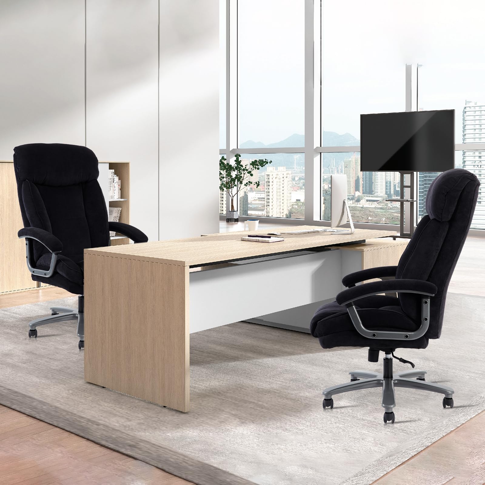 CLATINA Ergonomic Big and Tall Executive Office Chair - 400lbs High Capacity, Adjustable Height with Thick Padding, Headrest & Armrest - Upholstered Swivel Chair for Home Office (Black) - Perfect for Long Work Hours and Comfortable Workspaces