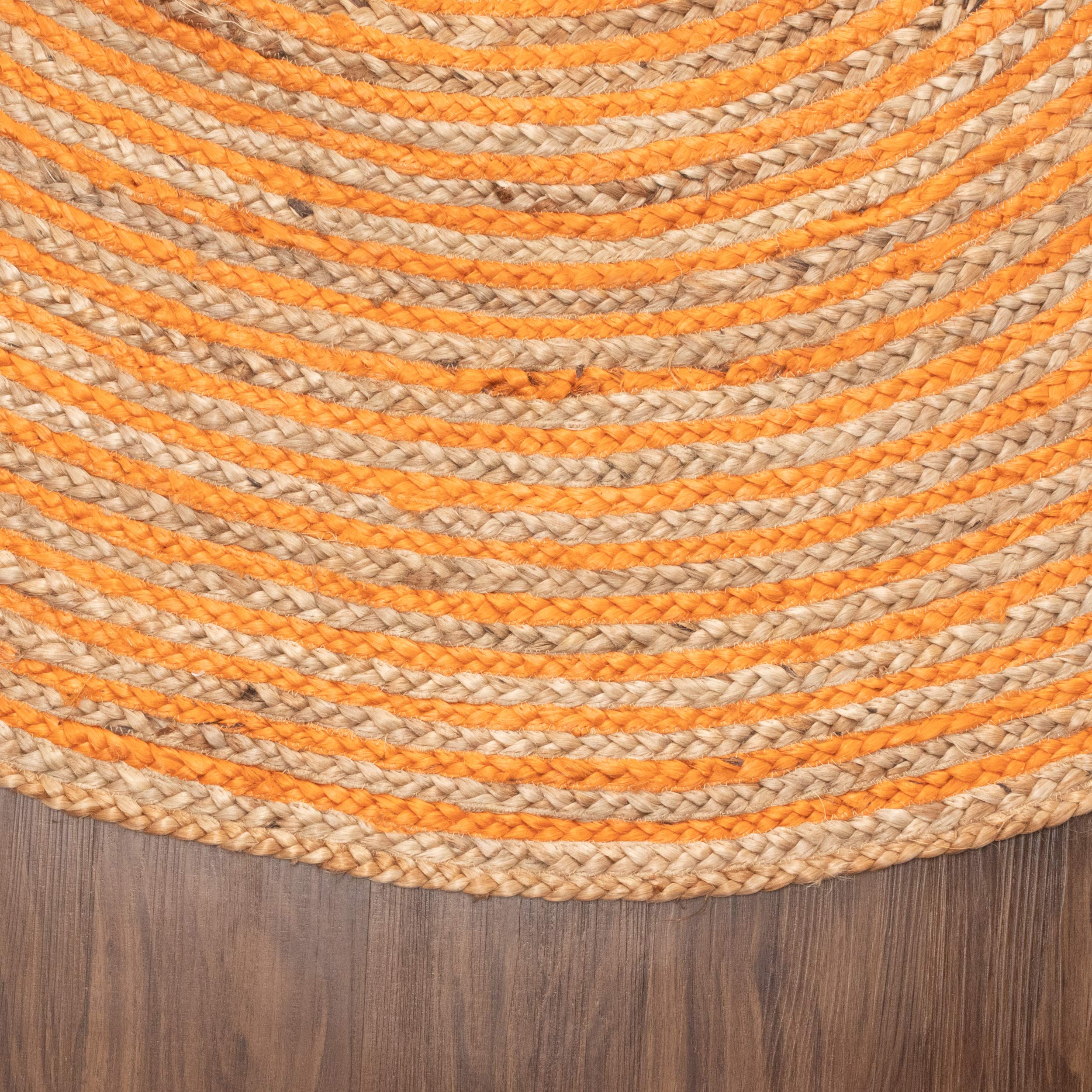 Premium Handwoven Braided Jute Area Rug - Natural Orange 8' Round Indoor Floor Mat for Living Room, Dining Room, Bedroom & Office - Eco-Friendly Farmhouse Decor Perfect for Cozy Home, Boho Style Spaces & High-Traffic Areas