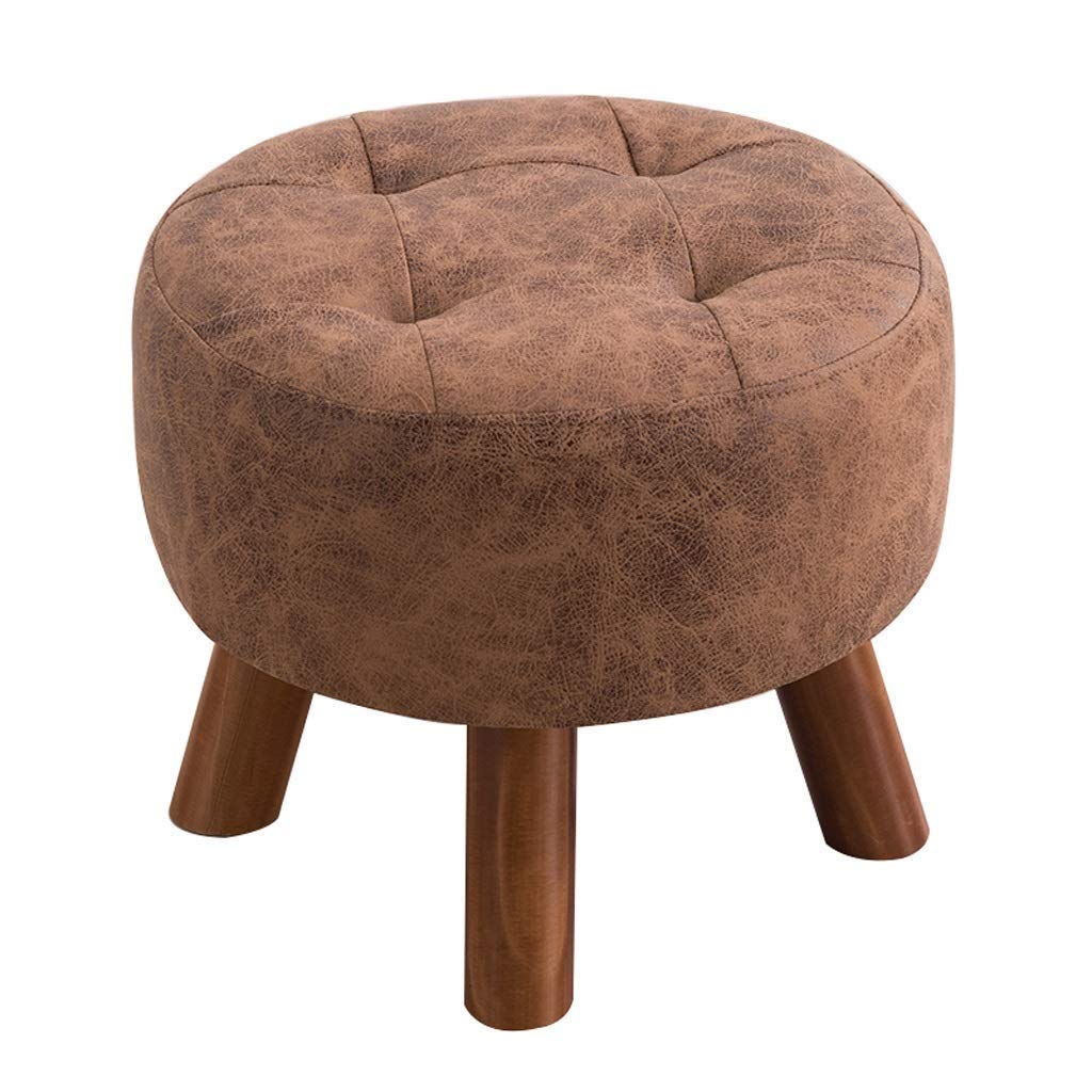 Brown Faux Leather Solid Wood Stool - Durable Footstool for Pier Sitting, Dressing, Shoe Changing | Perfect as Coffee Table Bench or Creative Sofa Seat - Ideal for Living Rooms, Bedrooms & Entryways