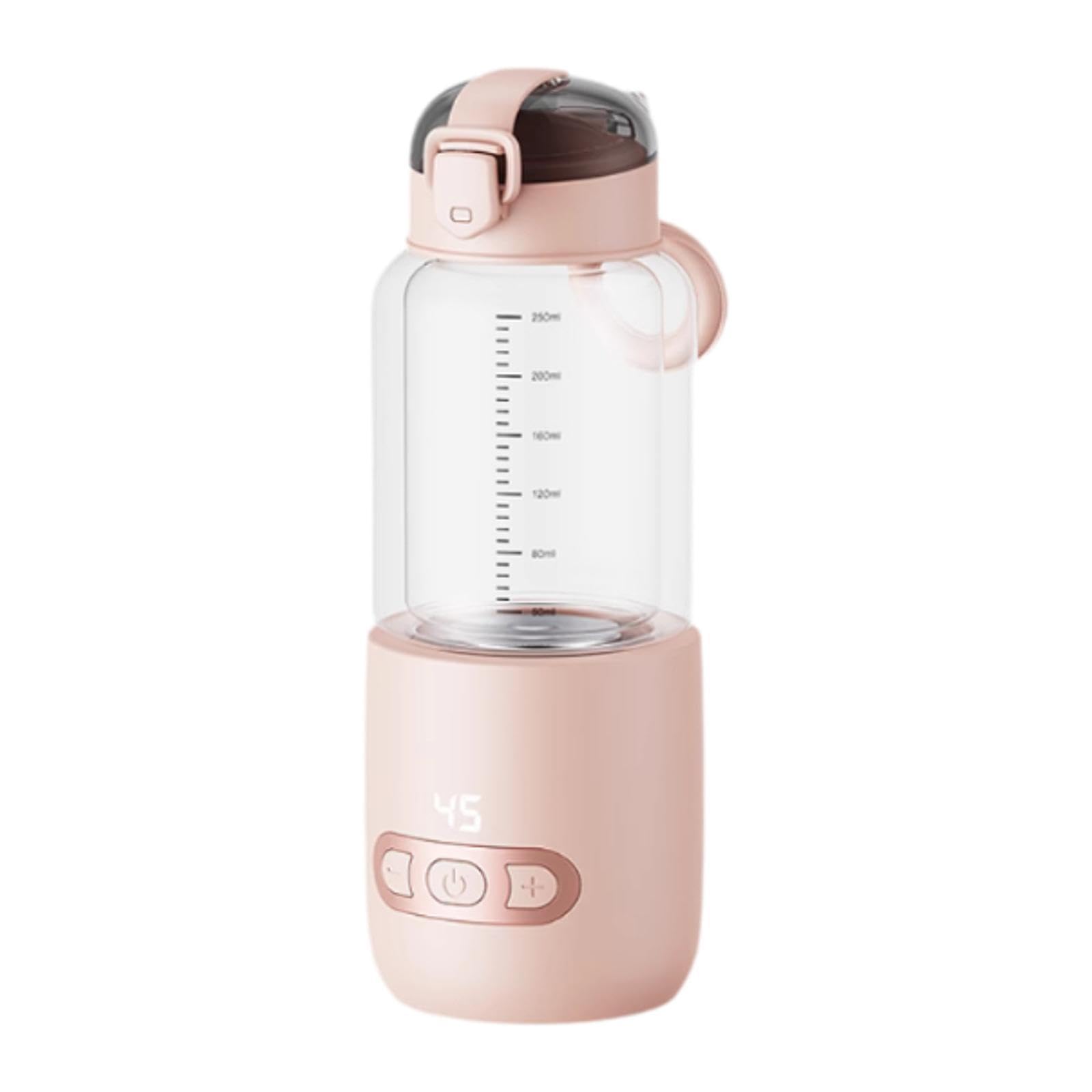 Portable USB Rechargeable Baby Bottle Warmer - 250ml Fast Heating Glass Milk Warmer for Travel, Camping & Car Use - Pink (Ideal for On-the-Go Parents & Outdoor Adventures)