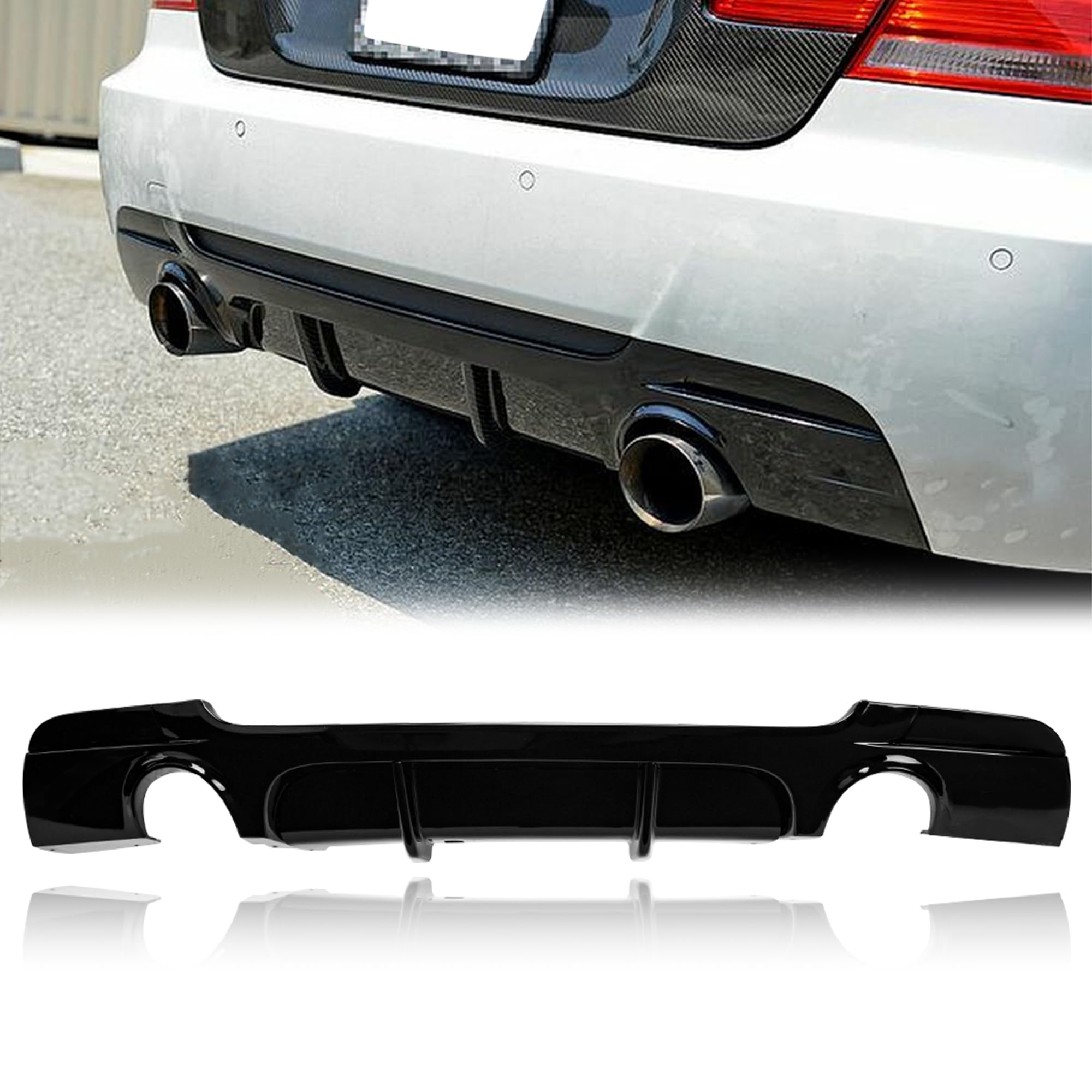 Gloss Black Rear Diffuser for 2006-2013 BMW E92 Coupe & E93 Convertible - M Sport Bumper Compatible (Dual Single Outlet) | Enhances Aerodynamics & Sporty Look for Street Racing & Car Shows