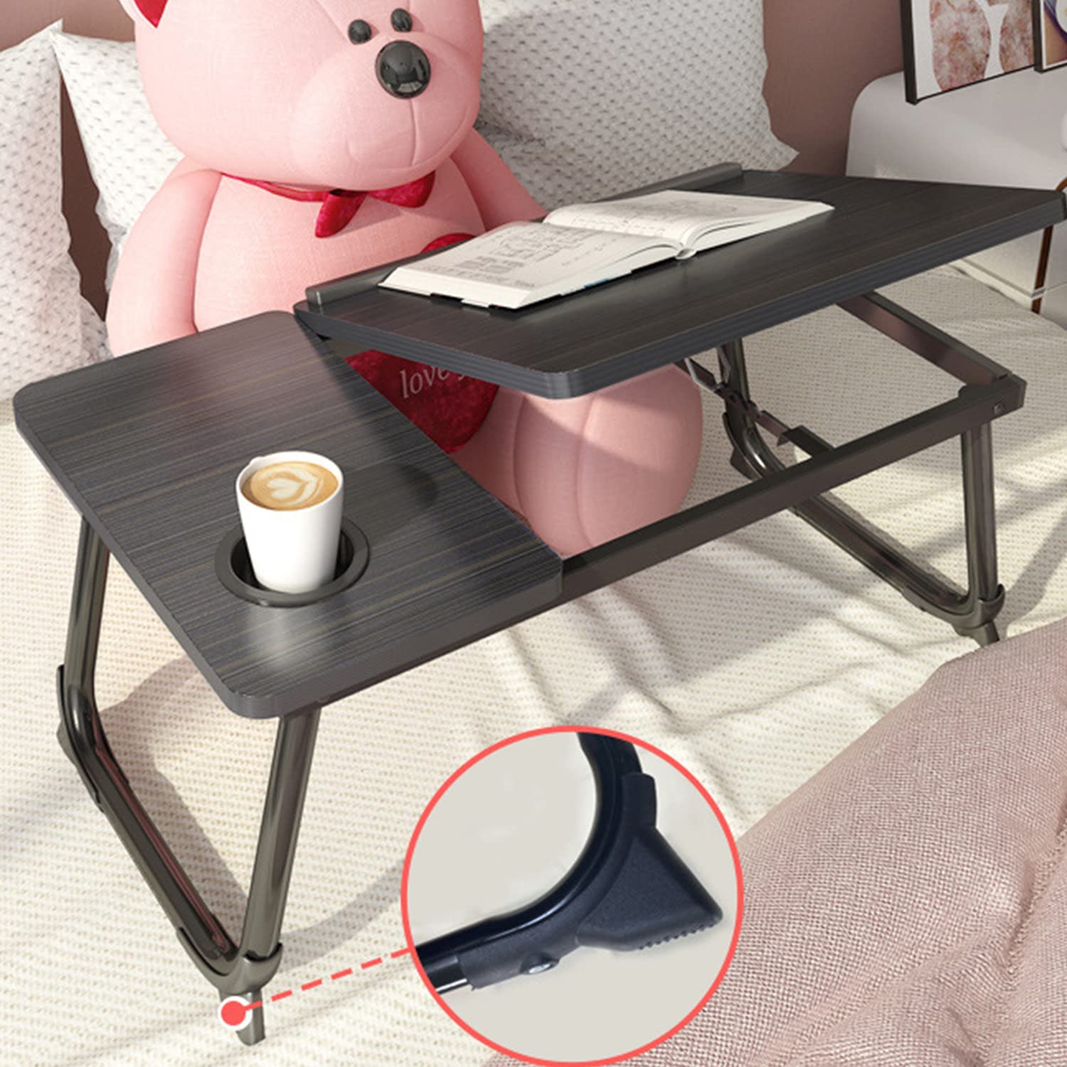 Foldable Adjustable Laptop Desk for Bed with Cup Holder - Portable Notebook Stand, Bed Tray Table for Working, Studying & Eating in Bed (Pink) - Perfect for Home Office, Dorm Room & Cozy Workspaces