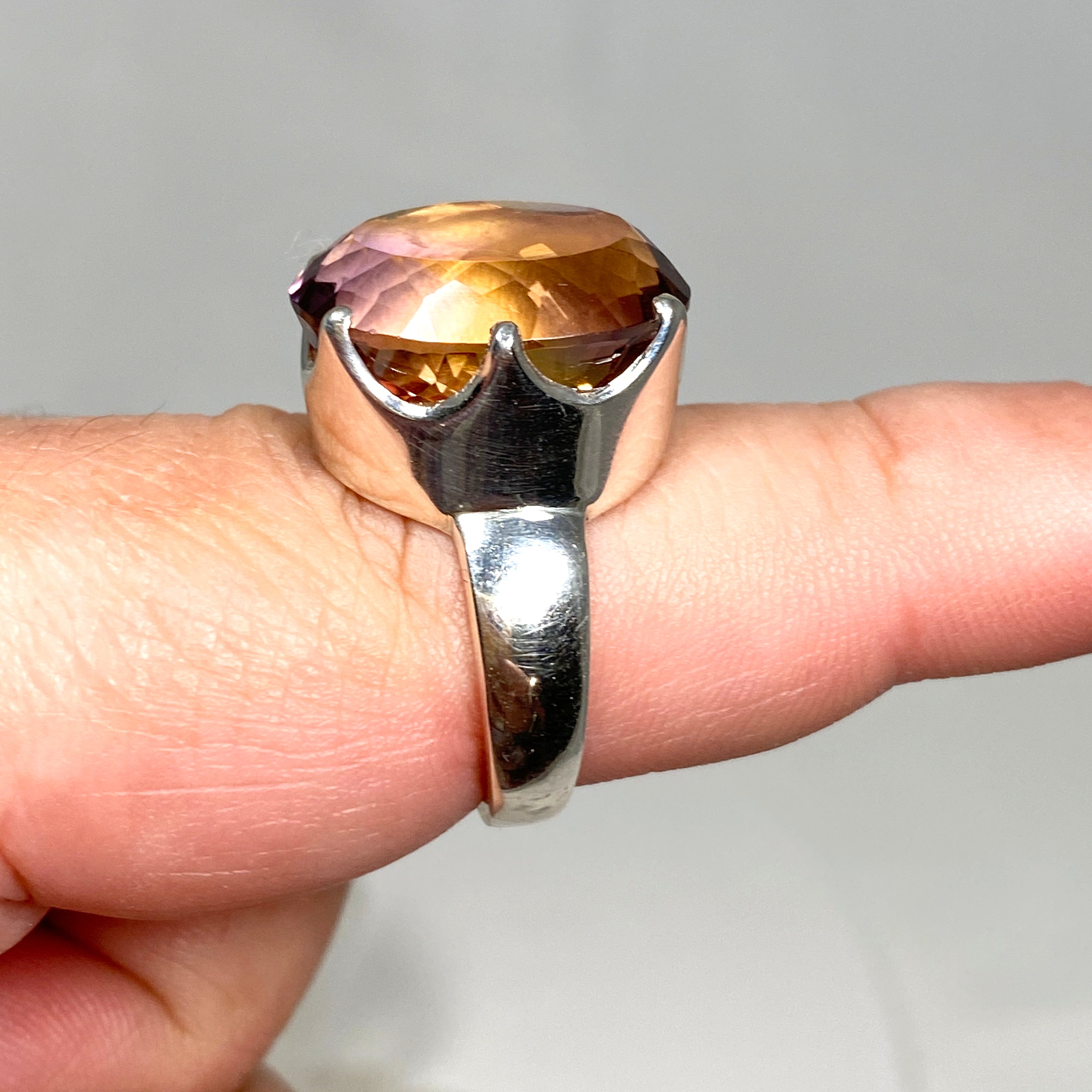 Ametrine Oval Faceted Ring Size 8.5 - Natural Gemstone Jewelry for Women, Elegant Purple & Yellow Gold Plated Wedding Band - Perfect for Engagement, Anniversary & Special Occasions
