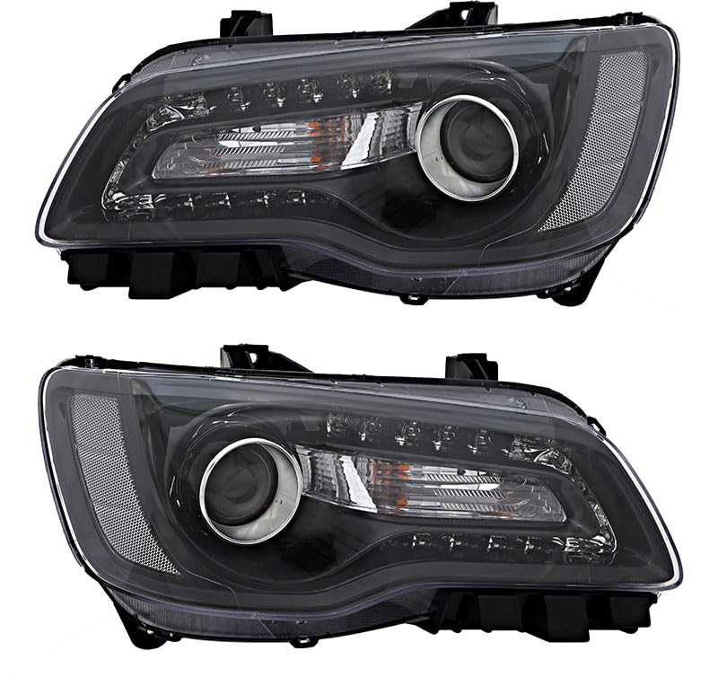Chrysler 300 Headlights Halogen Replacement Set - Black Trim for 2015 2016 2017 Models - Driver & Passenger Side - Perfect for Night Driving & Auto Upgrades