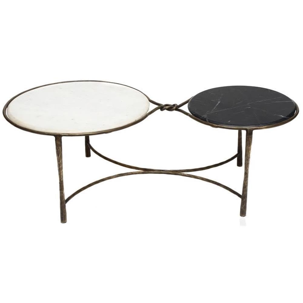 George Gold Cast Iron Cocktail Table with 2 Marble Tops - Elegant Living Room Coffee Table for Home Decor & Entertaining
