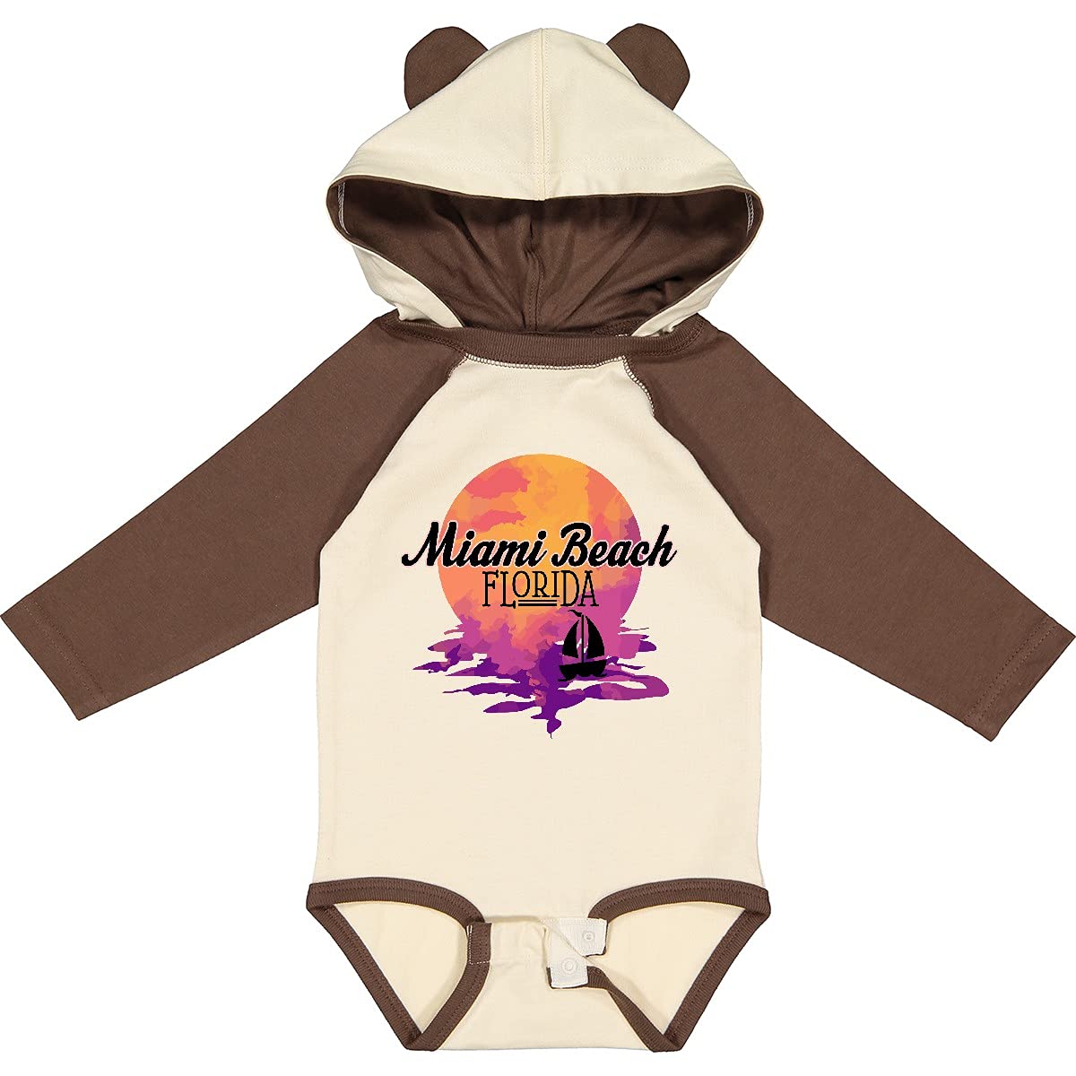 Inktastic Miami Beach Florida Vacation Sunset Print Long Sleeve Baby Bodysuit - Perfect for Beach Trips, Family Photos & Tropical Themed Parties