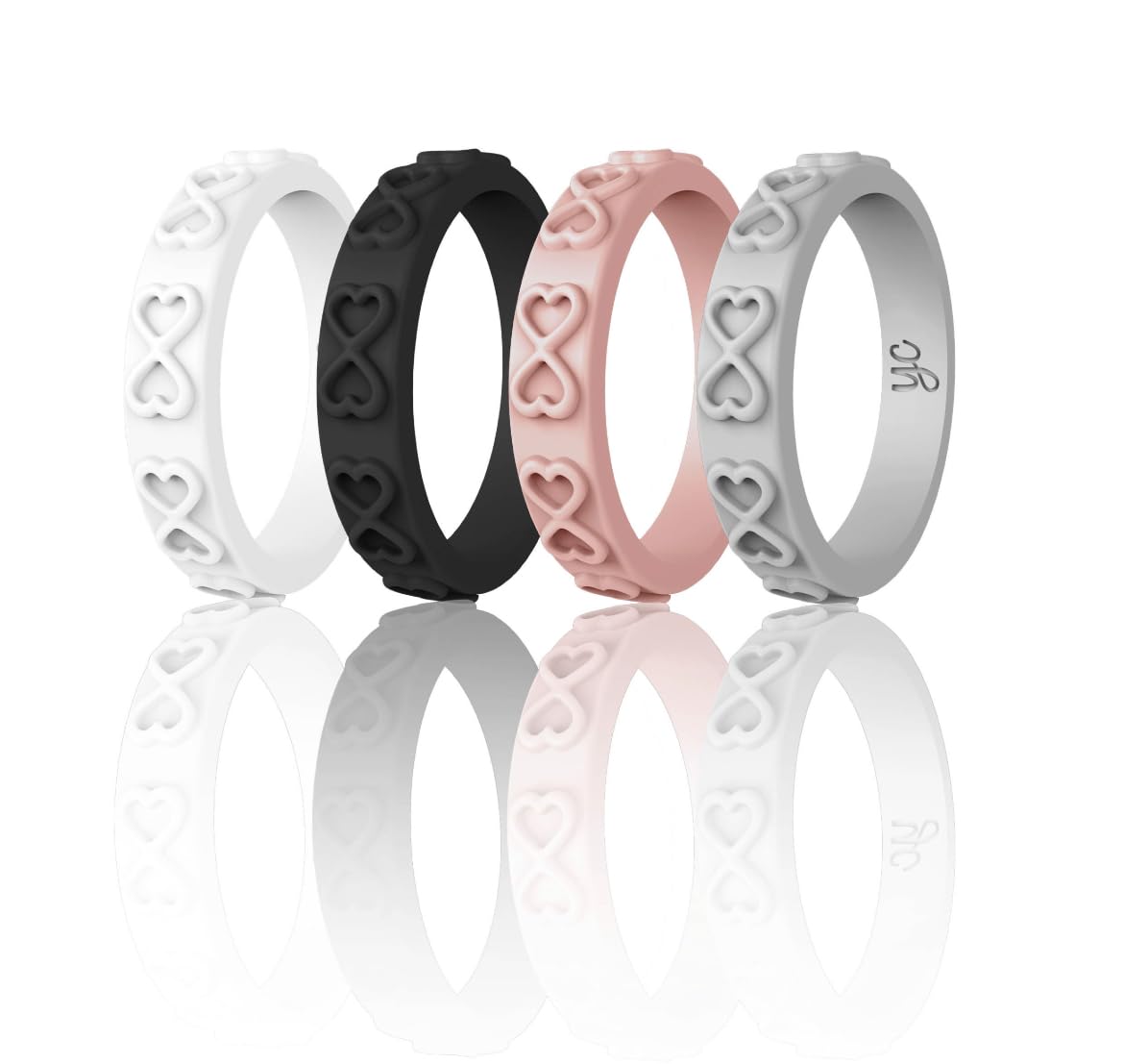 Stackable Silicone Wedding Rings for Women – 4 Pack Comfortable & Durable Silicone Bands for Athletes, Nurses, Military & Pregnancy – Pink, Gray, White, Black – Perfect for Gym, Work, Travel & Everyday Wear