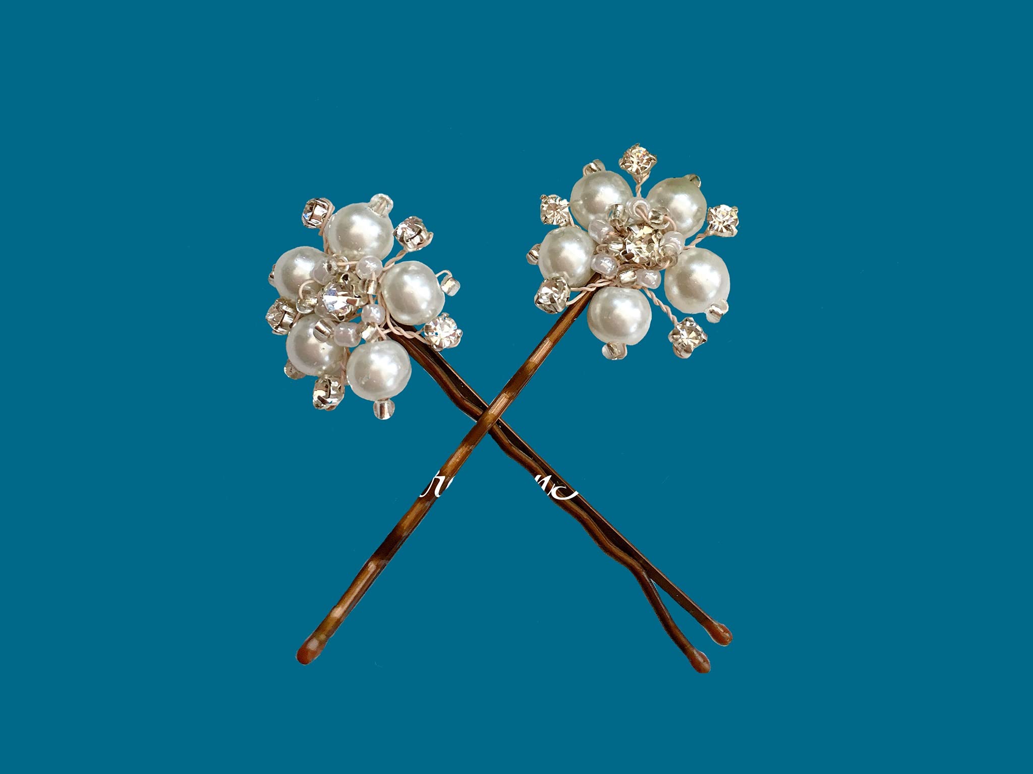 Pearl & Diamond Flower Hair Bobby Pins - Elegant Wedding Hair Accessories for Brides, Bridesmaids, Prom, Dance, Party & Ballet - Perfect for Special Occasions and Everyday Glam