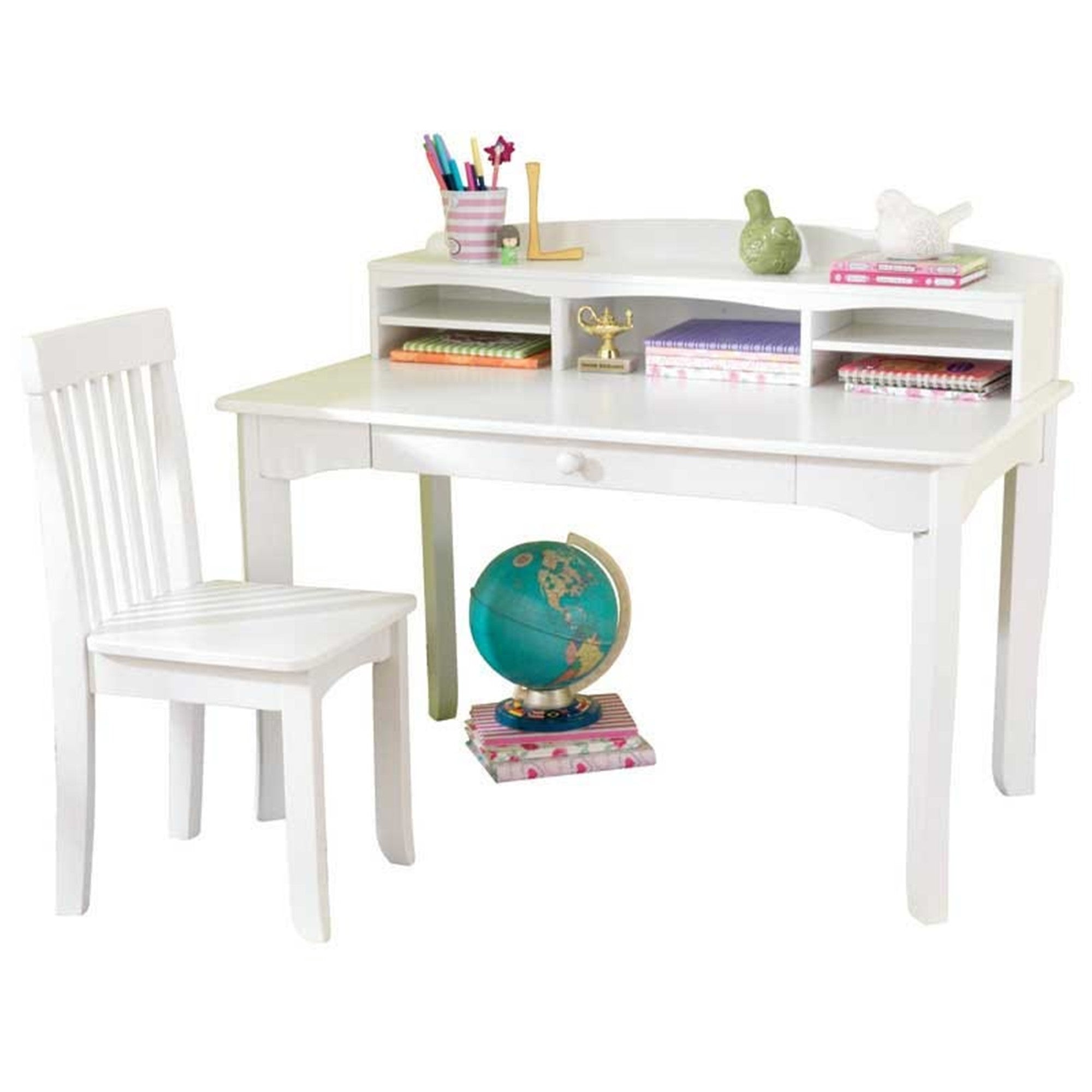KidKraft Avalon Kids Desk with Hutch and Chair - White Study Desk for Children's Room, Homework & Art Station - Perfect for Learning, Drawing & Organizing School Supplies