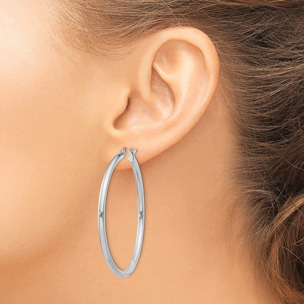 925 Sterling Silver 2.5mm Round Hoop Earrings - 44mm x 47mm | Hypoallergenic Dainty Everyday Jewelry for Women | Perfect for Work, Date Night & Gifts
