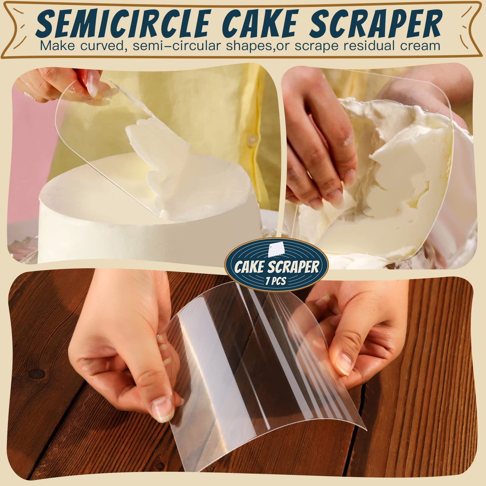 **7-Piece Cake Decorating Kit - Plastic Dough Scraper, Bowl Scraper, Cake Smoother & Bench Scraper for Baking, Cake Decorating & Kitchen Use | Perfect for Home Bakers & Professional Chefs**
