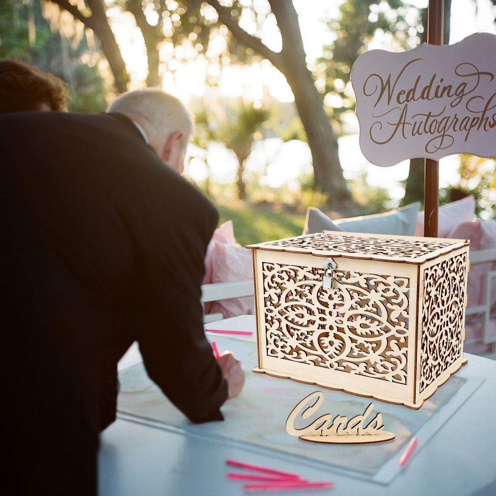 FixtureDisplays® Rustic Wood Wedding Card Box - DIY Gift Card Holder for Wedding Reception, Bridal Shower & Anniversary | Perfect for Wedding Banquet Decor & Money Gift Collection (Model 15113)