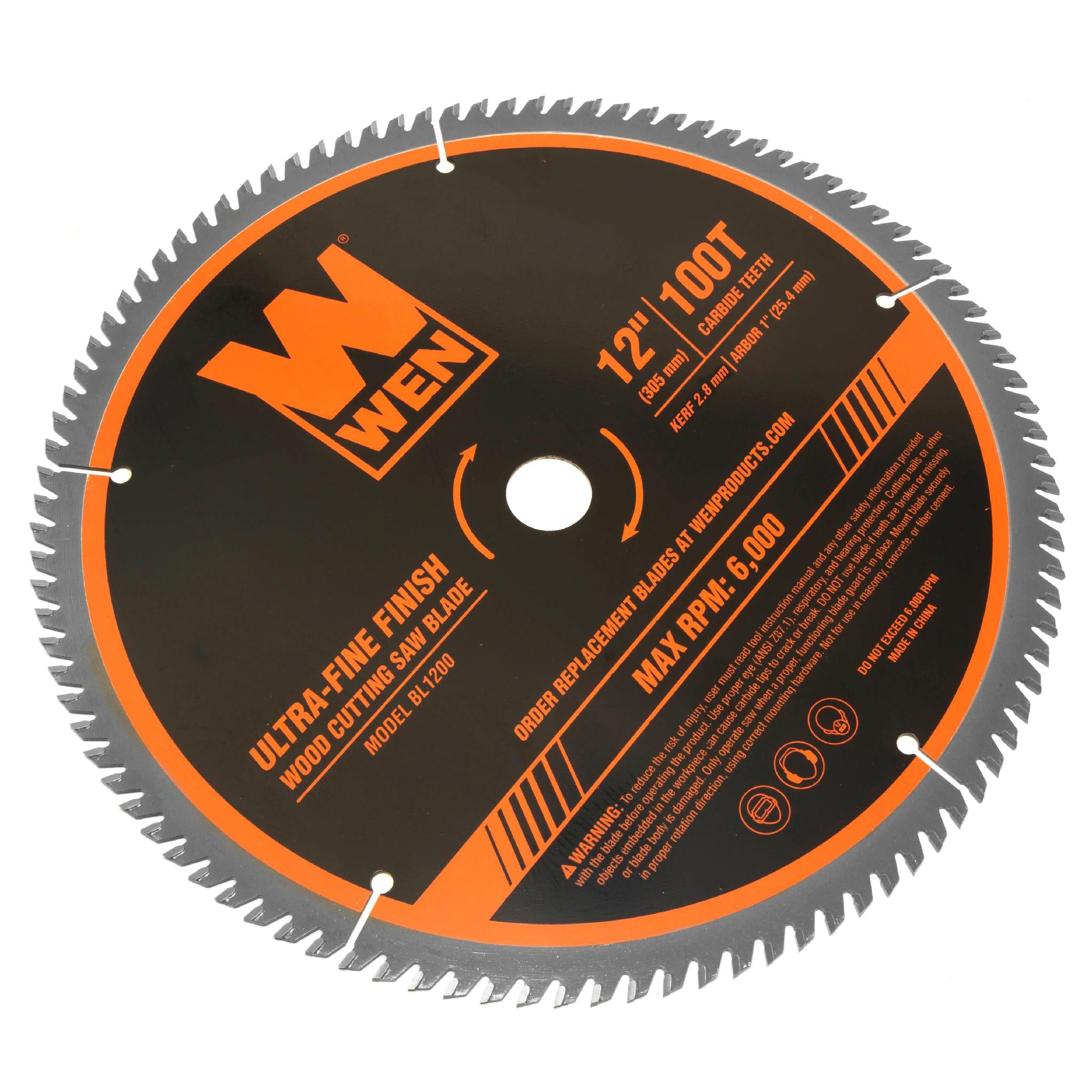 WEN BL1200 12-Inch 100-Tooth Carbide Tipped Ultra Fine Finish Professional Woodworking Saw Blade - Perfect for Miter Saws, Table Saws, and Precision Wood Cutting Projects