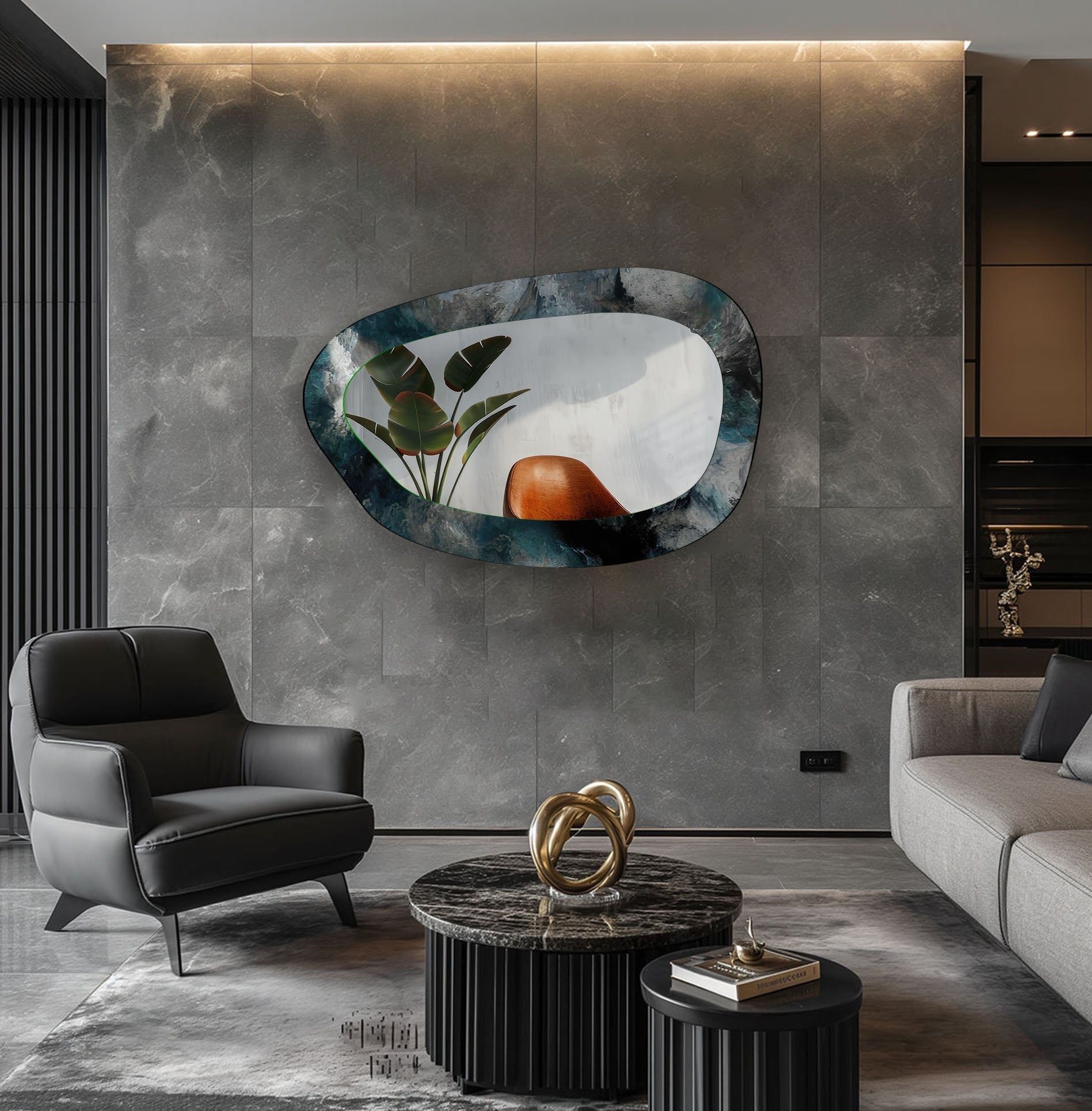 Abstract Green Large Wall Mirror for Bedroom Decor - Perfect for Modern Home, Living Room, or Entryway