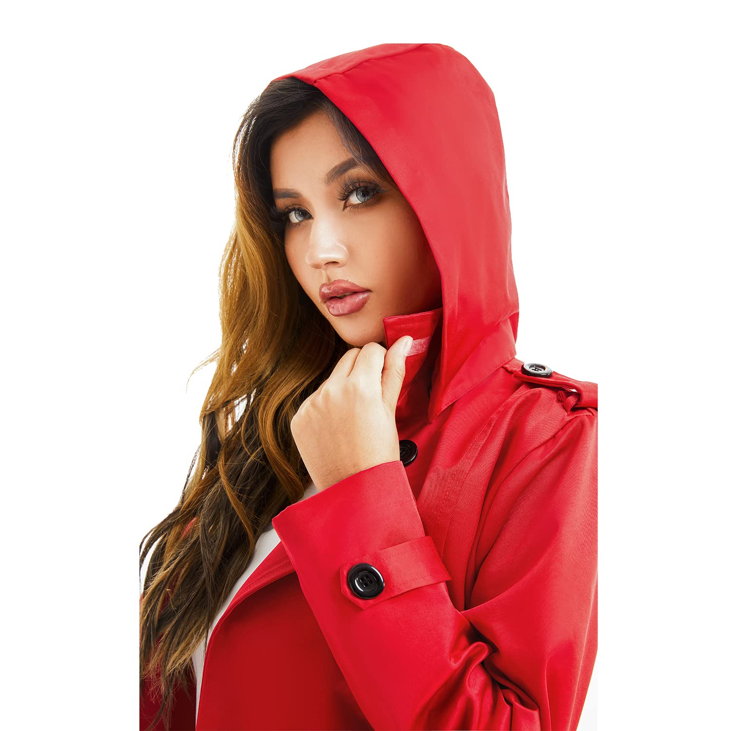 Garemcy Women's Waterproof Trench Coat - Double Breasted Long Raincoat with Detachable Hood & Belt, Classic Lapel Design for Office, Travel & Outdoor Activities