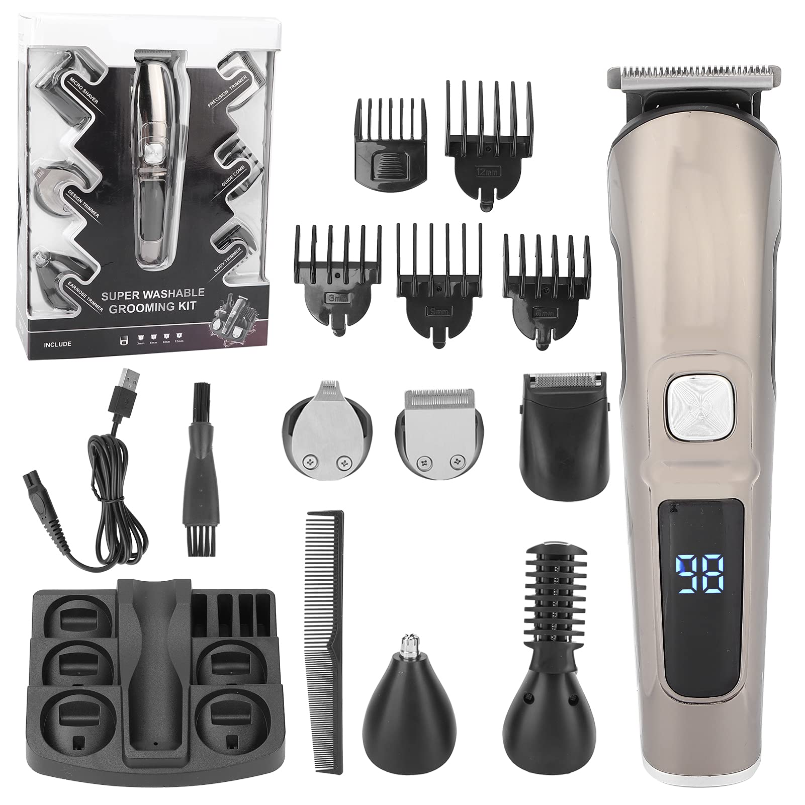 Professional Cordless Electric Hair Trimmer & Beard Clipper Kit - Rechargeable, Waterproof, Self-Haircutting for Men - Perfect for Home Grooming, Travel & DIY Haircuts