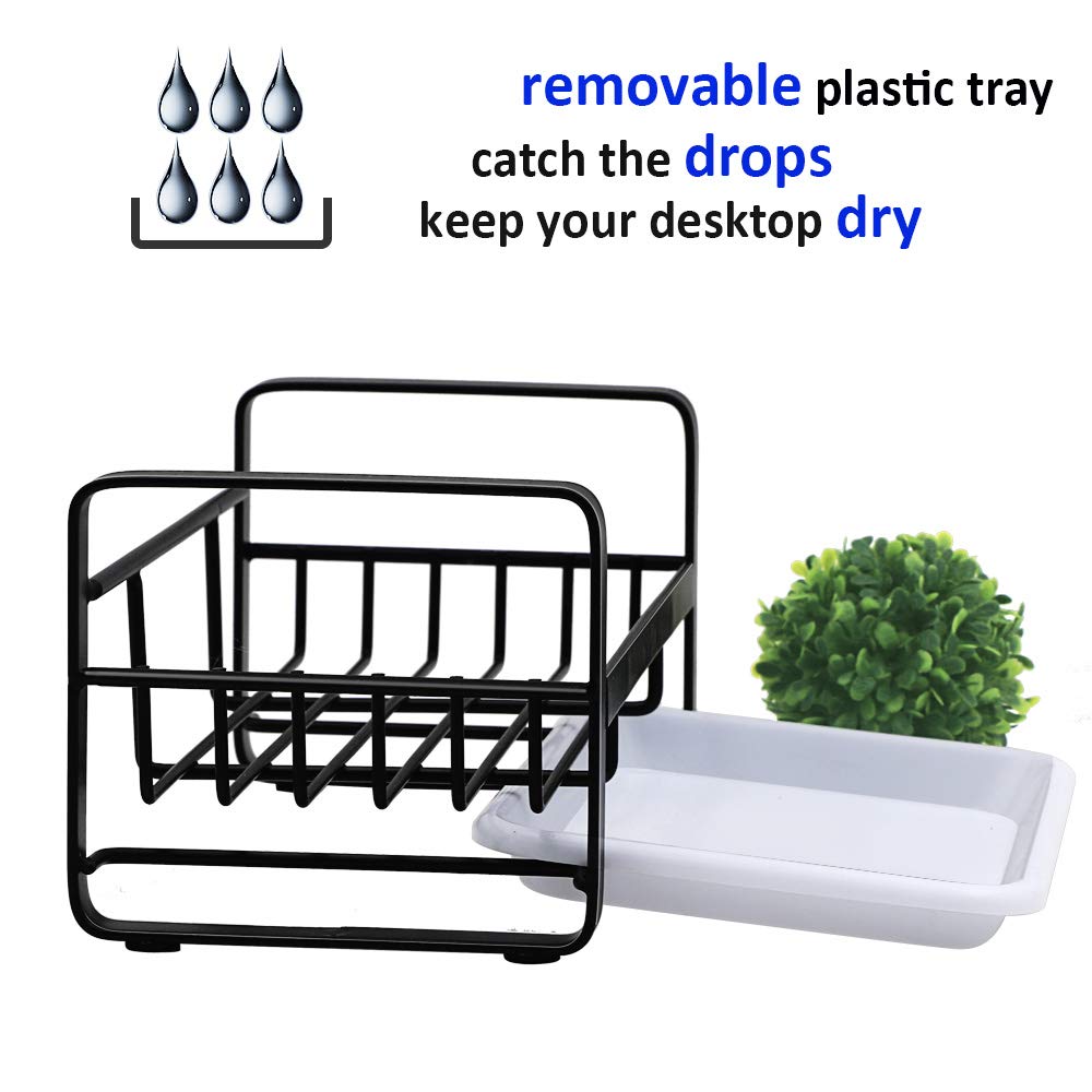 Stainless Steel Sponge Holder with Drain Pan - Kitchen Sink Organizer & Soap Tray - Rustproof Sink Caddy for Sponges, Brushes and Dish Soap - Perfect for Kitchen, Bathroom or RV Use