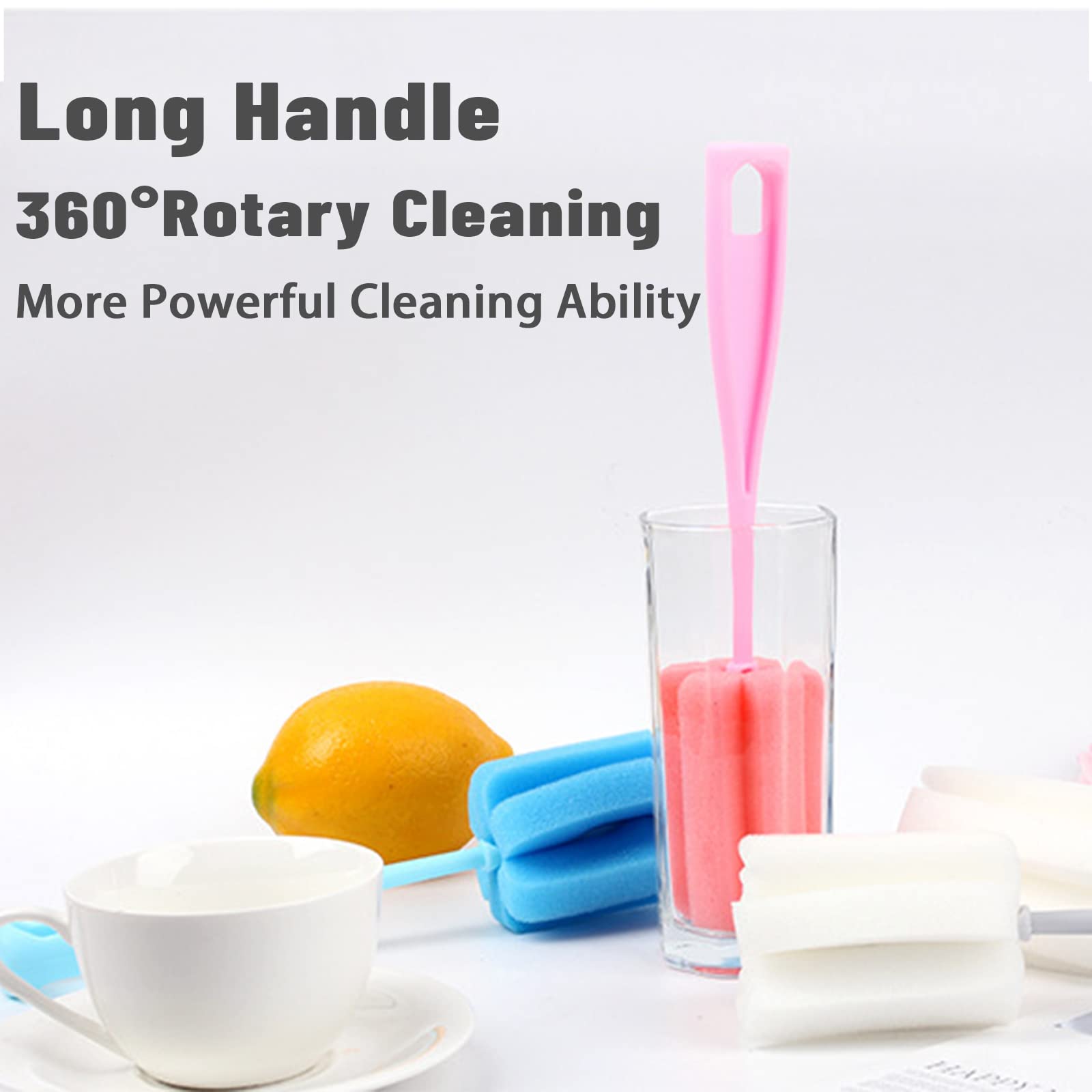 4-Pack Long Handle Bottle Brush Sponge - Durable Cup & Glass Cleaner for Baby Bottles, Mugs, Kitchenware | Perfect for Baby Feeding, Dishwashing & Home Cleaning