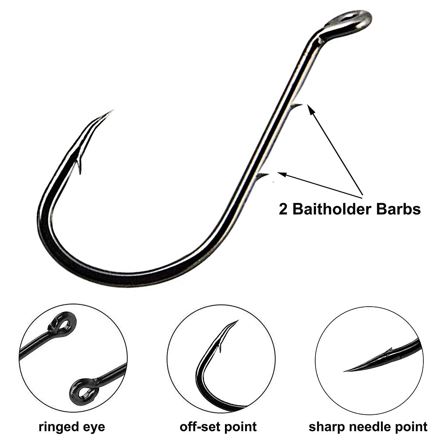 50pcs Barb Octopus Jig Hooks 1/0-6/0 for Saltwater Fishing