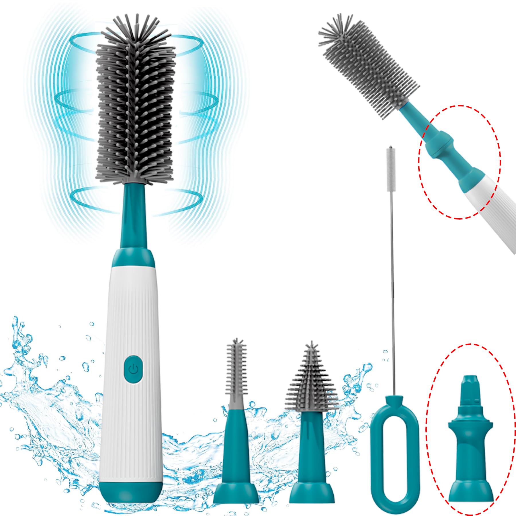 Electric Baby Bottle Brush Cleaner with Long Handle - Waterproof IP65 for Home & Travel