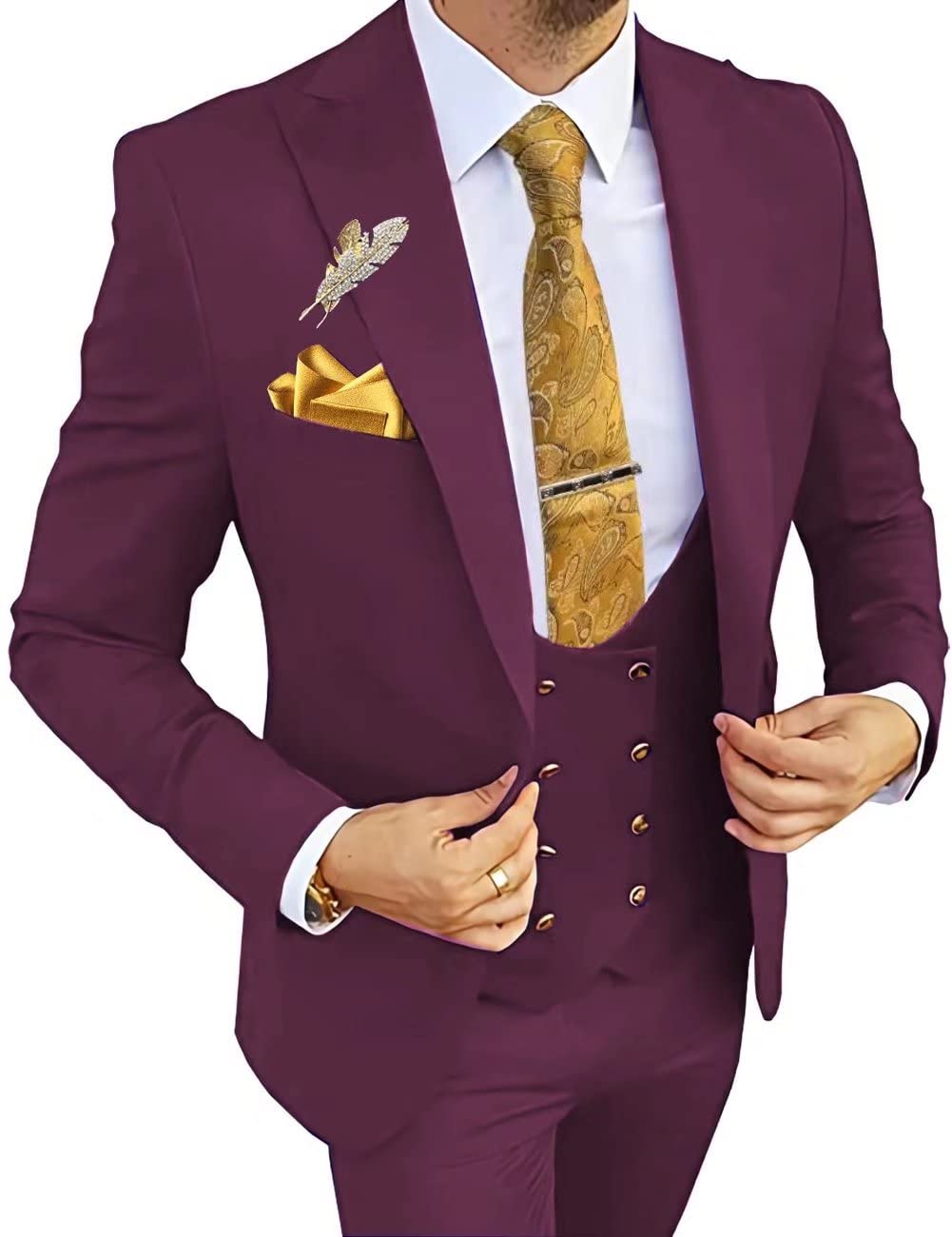 3 Piece Slim Fit Wedding Suit for Men - Tuxedo Blazer, Vest & Pants Set - Formal Prom Suit for Groom, Business & Special Occasions