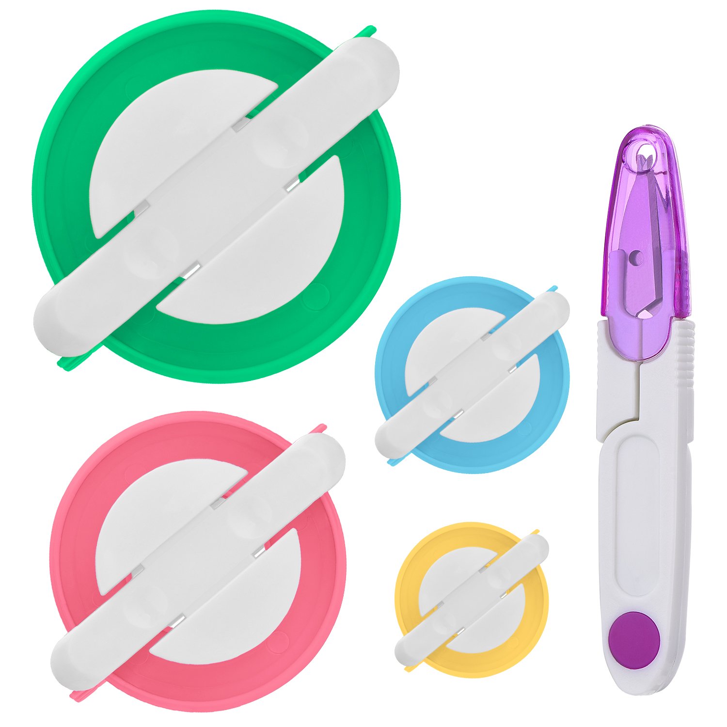 TOODOO 4-Size Pompom Maker Kit with Thread Cutter Scissors - DIY Fluff Ball Weaver for Knitting, Crochet & Needle Crafts - Perfect for Hats, Scarves, Home Decor (Color Set A)