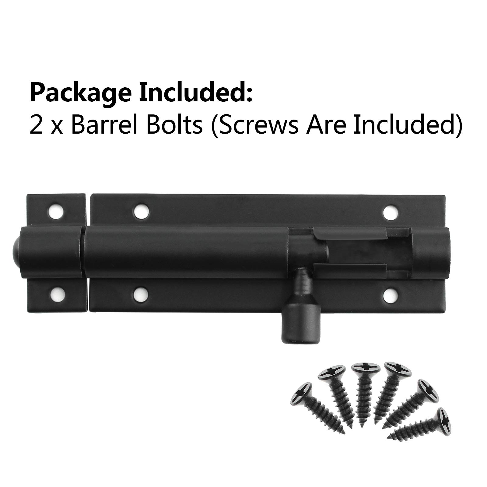 BokWin 2-Pack 3 Inch Heavy Duty Aluminum Door Latch Lock - 1.3mm Thick Sliding Barrel Bolt with Matte Black Finish & 12 Screws - Secure Home, Shed, Cabinet & Gate - Ideal for Indoor & Outdoor Security Use