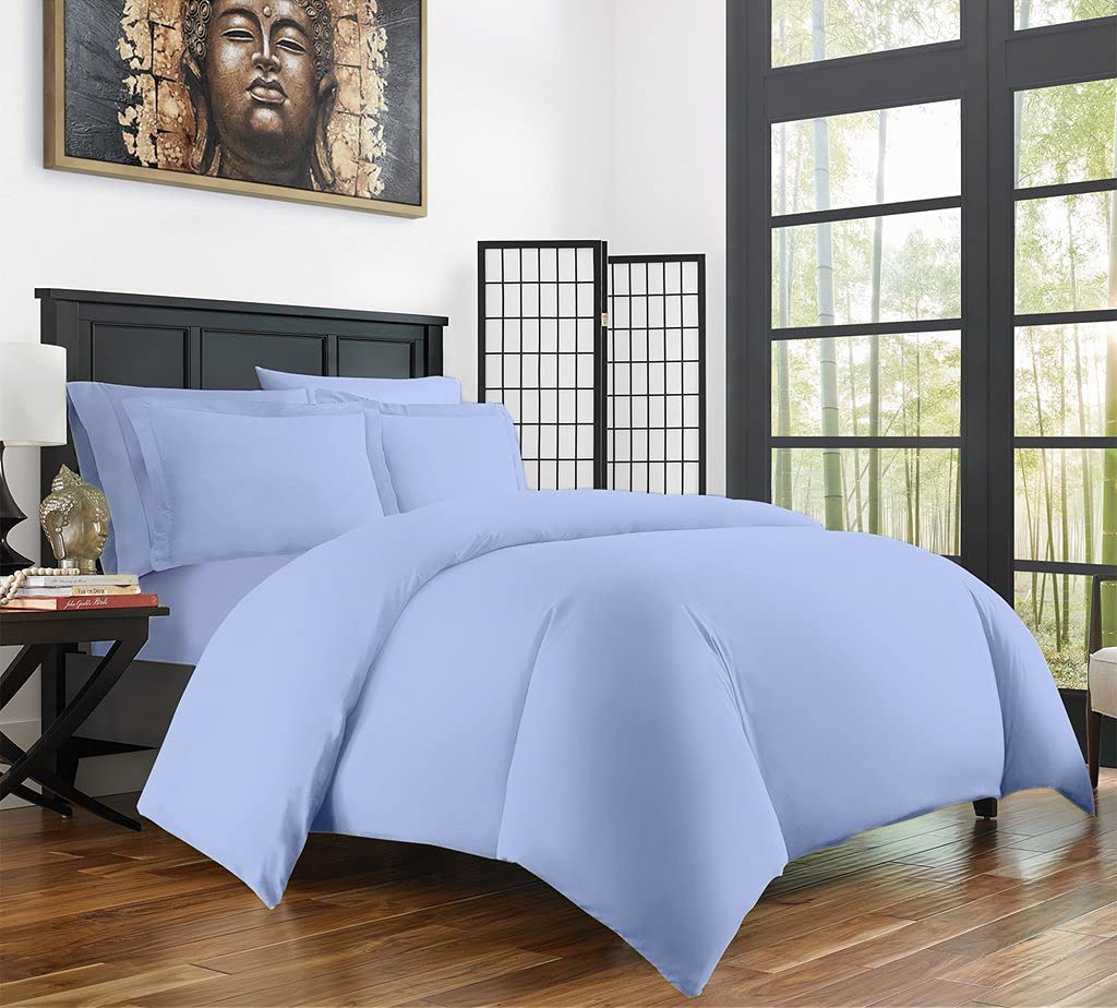 Luxury 3-Piece Duvet Cover Set - 100% Egyptian Cotton 650 Thread Count King/Cal-King Size (94x104 Inches) - Ultra Soft & Breathable All-Season Bedding - Includes 1 Duvet Cover + 2 Pillow Shams - Light Blue - Perfect for Master Bedrooms, Guest Rooms & Luxury Hotels
