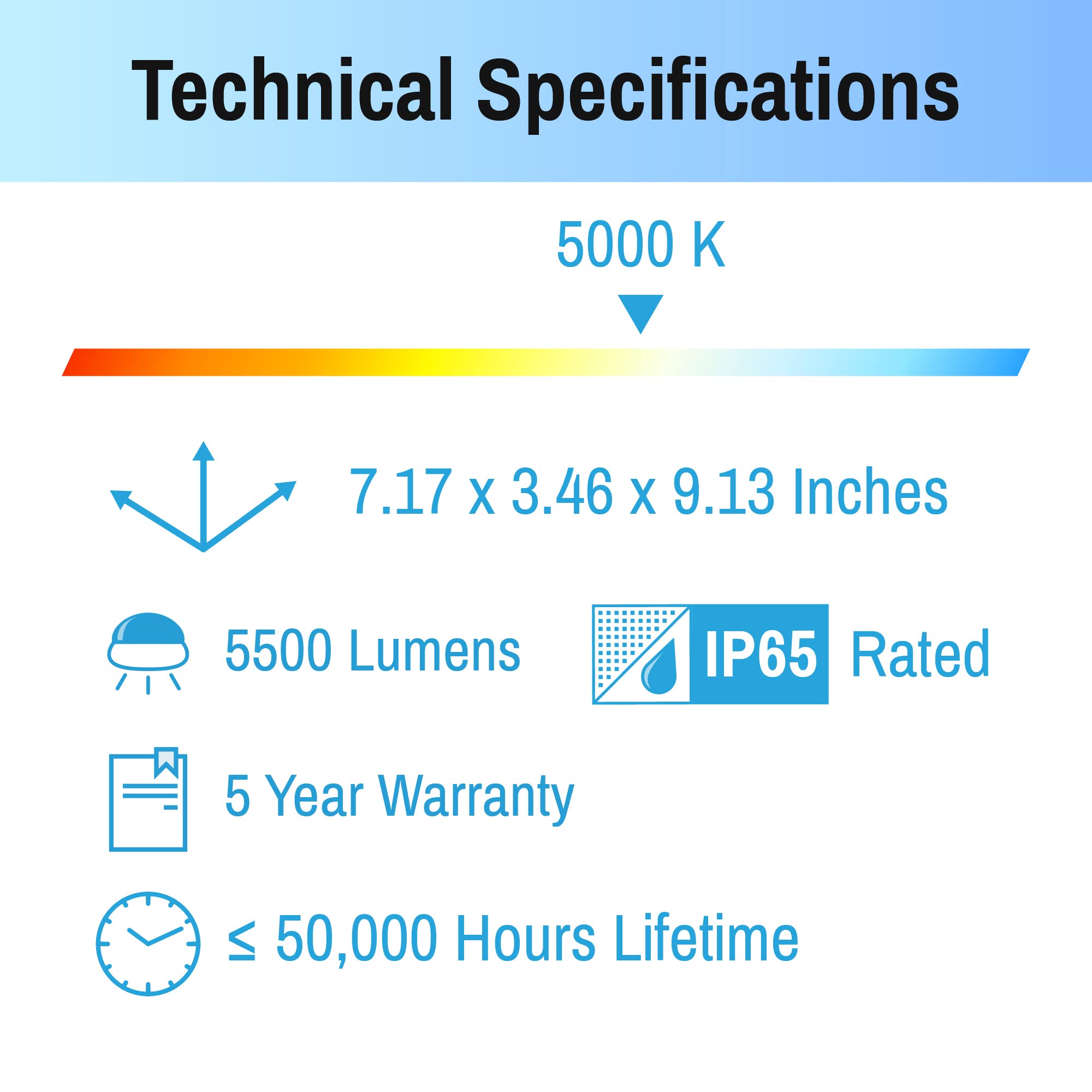 50W LED Flood Light Outdoor Waterproof - 5000K Bright White Light for Parking, Security, Porch, Stadium & Flag Pole - DLC Certified Knuckle Mount Exterior Lighting Fixture