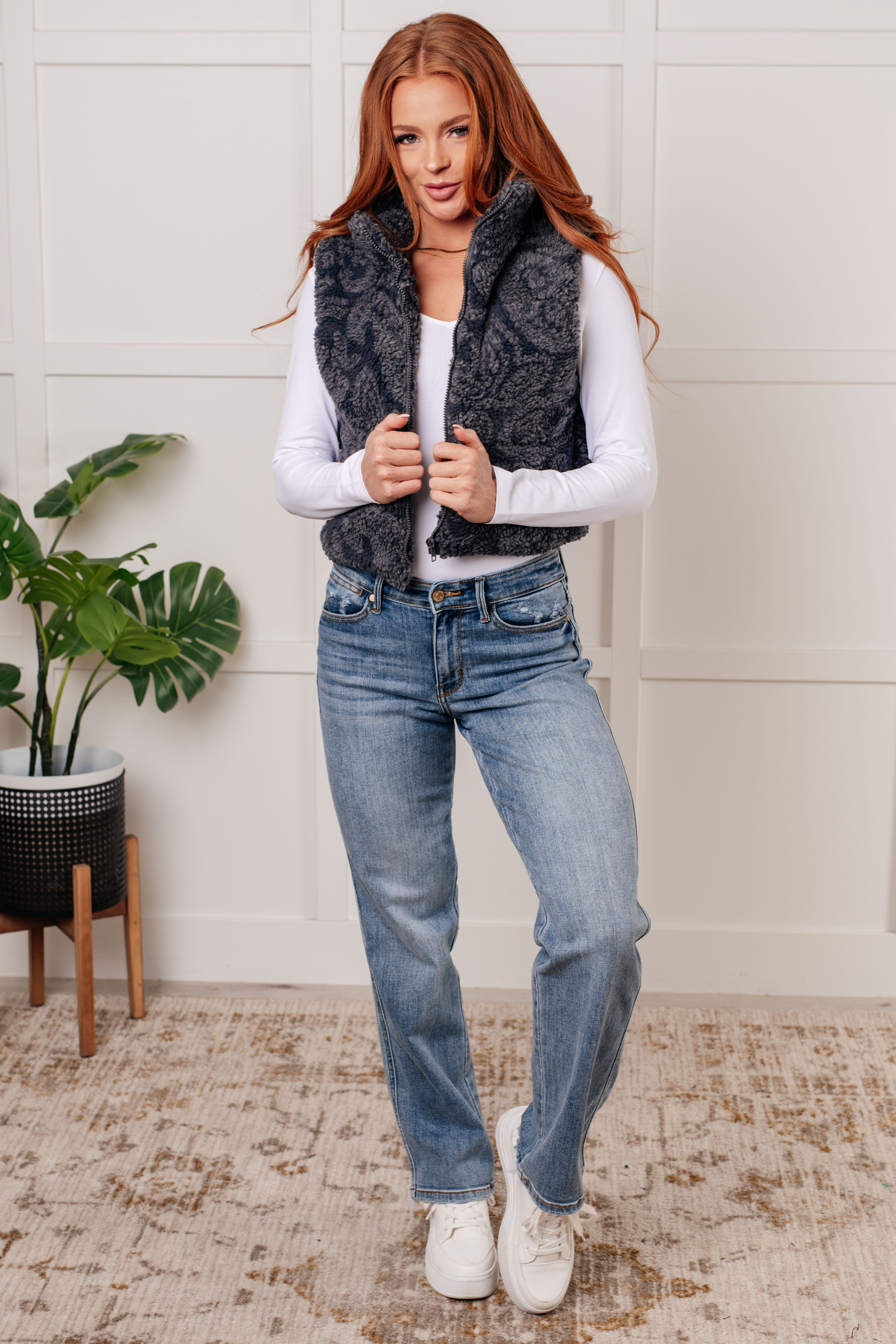 Just One More Layer Paisley Sherpa Print Vest - Women's Fashion Winter Warm Fleece Vest for Layering Outfits | Perfect for Casual Wear, Office Style & Outdoor Activities