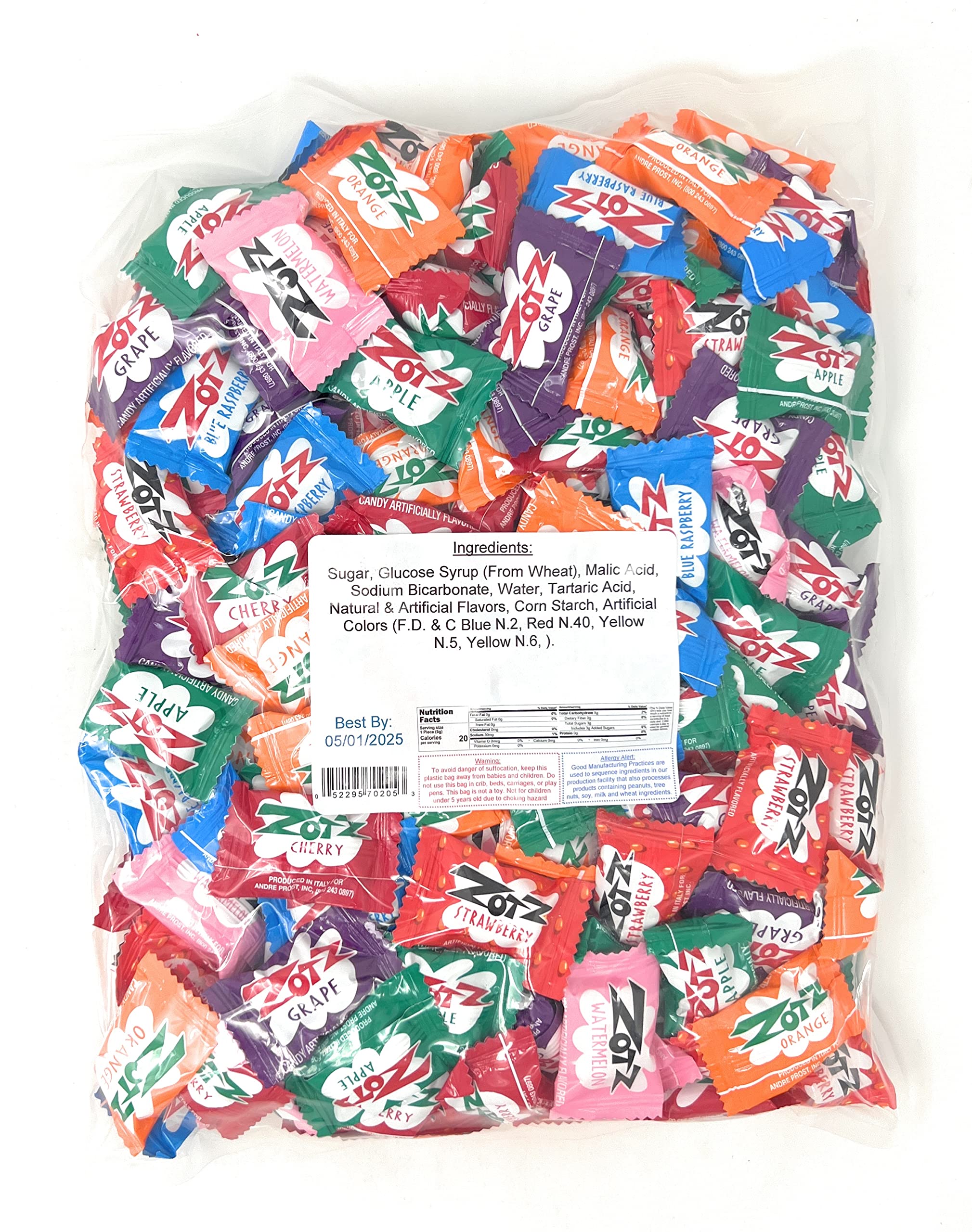 YANKEETRADERS Classic Zotz Assorted Sour Fizzing Candy - 2 Pound Bulk Bag | Retro Sour Candy for Parties, Halloween Treats & Nostalgic Snacking