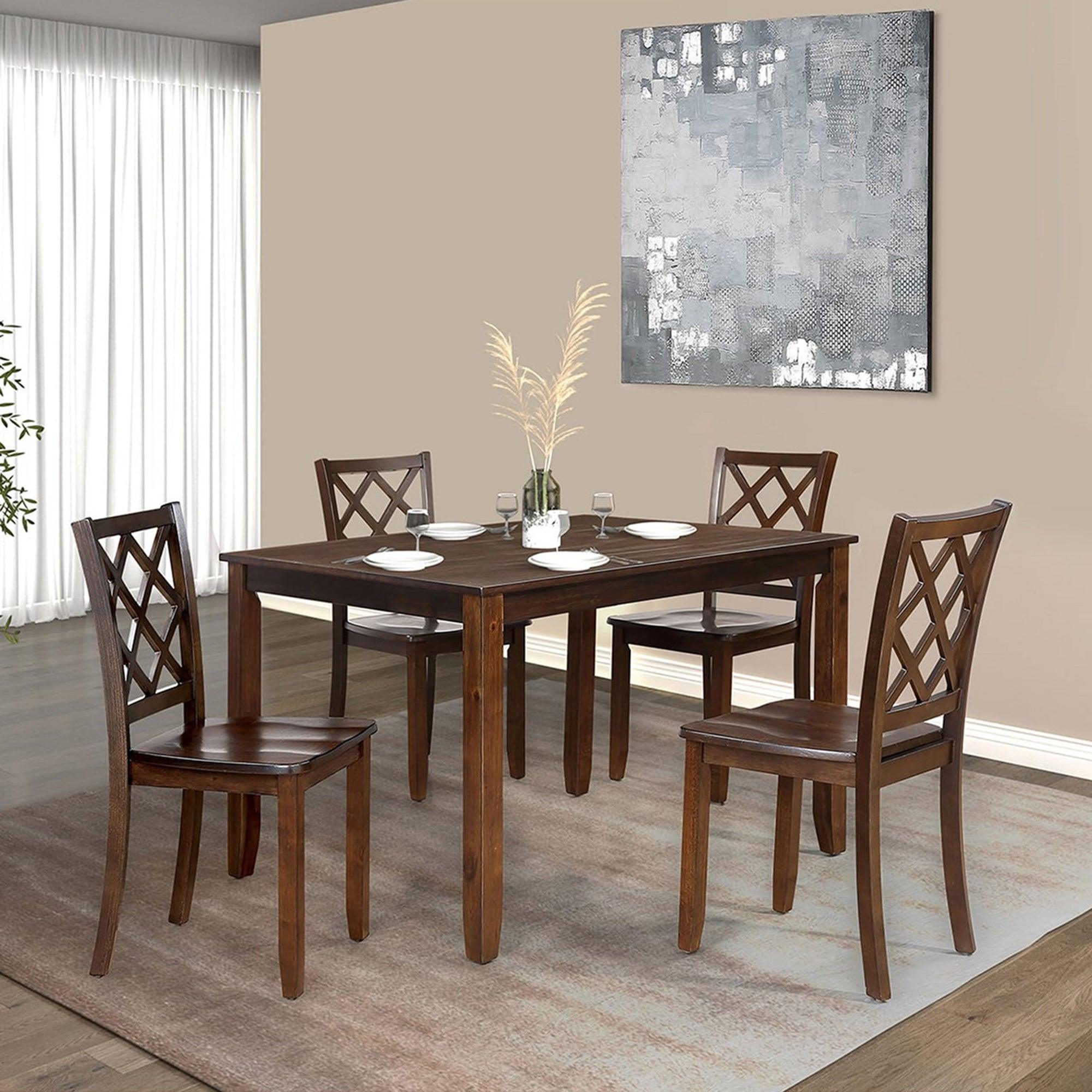48W Solid Rubberwood 5-Piece Dining Table Set with Diamond Chair Back - Perfect for Kitchen, Dining Room, and Small Space Home Decor