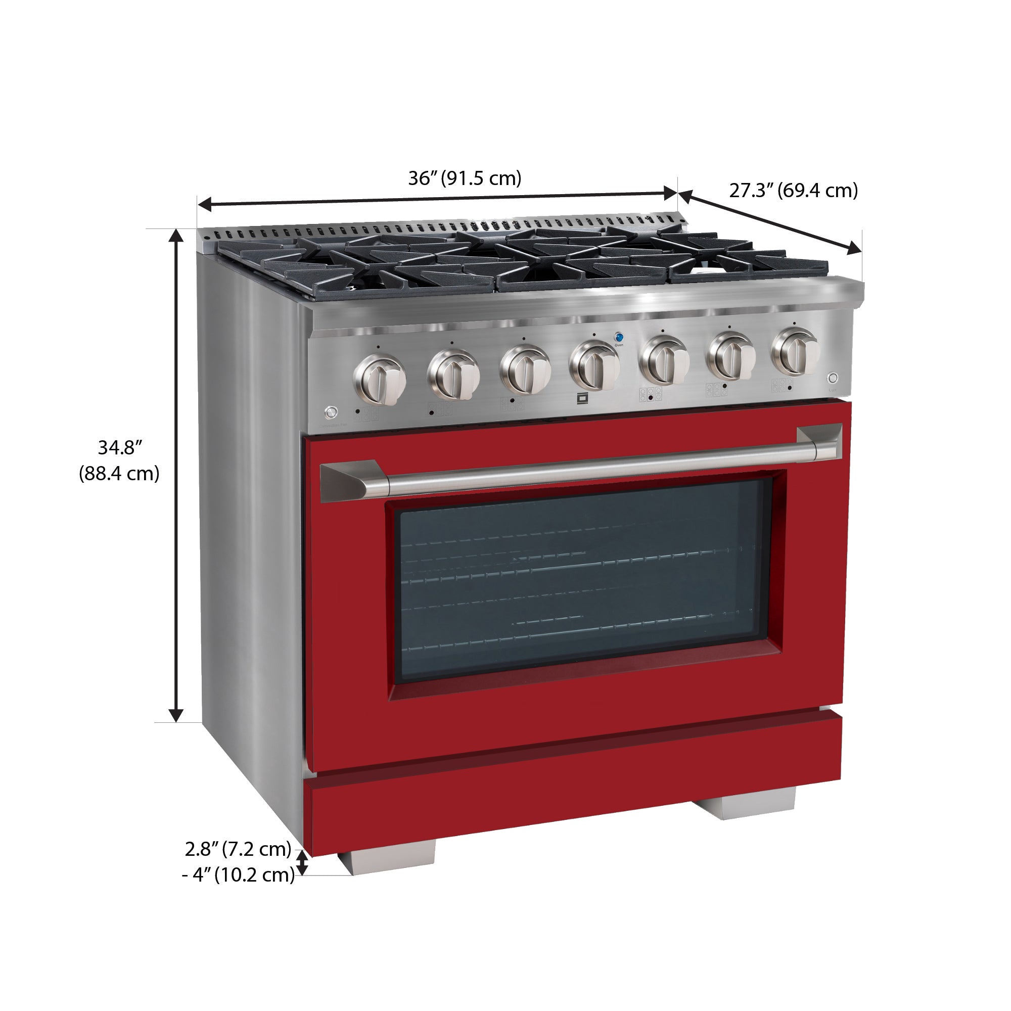 Ancona 36-Inch 5.2 cu. ft. Stainless Steel Gas Range with 6 Burners & Convection Oven - Red Door | Professional Kitchen Appliance for Home Chefs & Cooking Enthusiasts | Perfect for Baking, Roasting & Large Family Meals