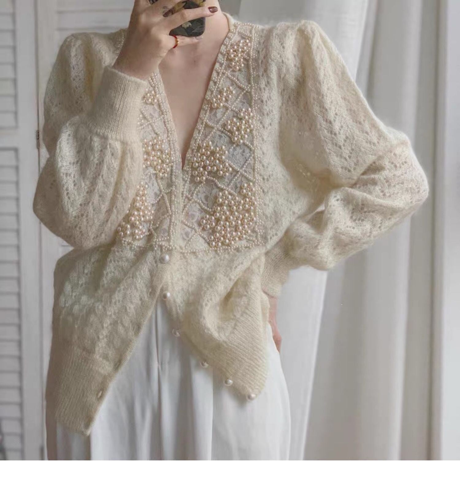 Women's Beaded Cardigan Sweater Coat - 2023 Fall Fashion Loose Knit Top for Casual Wear & Layering | Perfect for Office, Date Night & Cozy Evenings