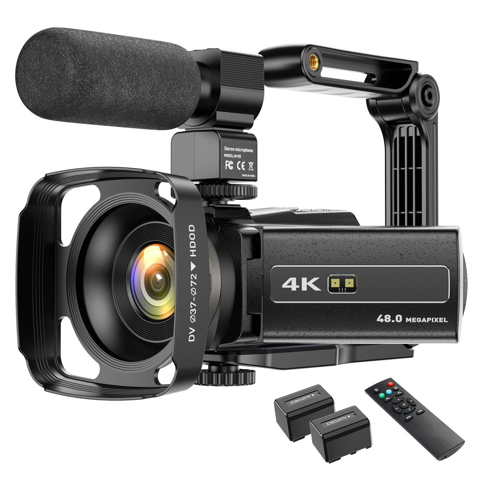 4K Ultra HD Camcorder with WiFi, 48MP IR Night Vision, 16X Digital Zoom - Vlogging Camera with External Microphone, Lens Hood & Tripod Holder for YouTube, Travel & Home Videos