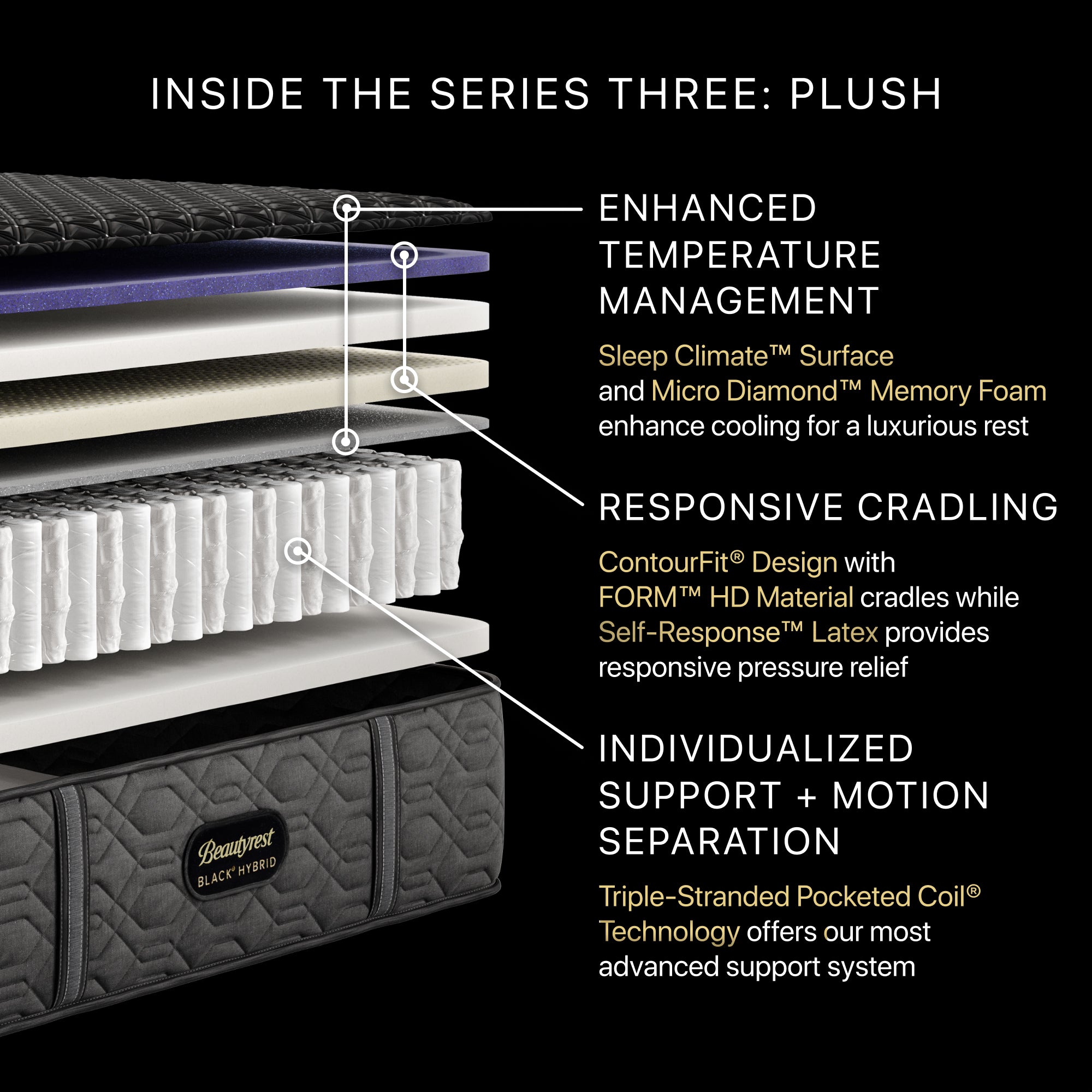 Beautyrest Black Series 3 Plush Hybrid Mattress - Premium Queen Size Cooling Gel Memory Foam & Pocketed Coil Support for Back Pain Relief - Perfect for Master Bedroom, Guest Room & Luxury Hotel Suites