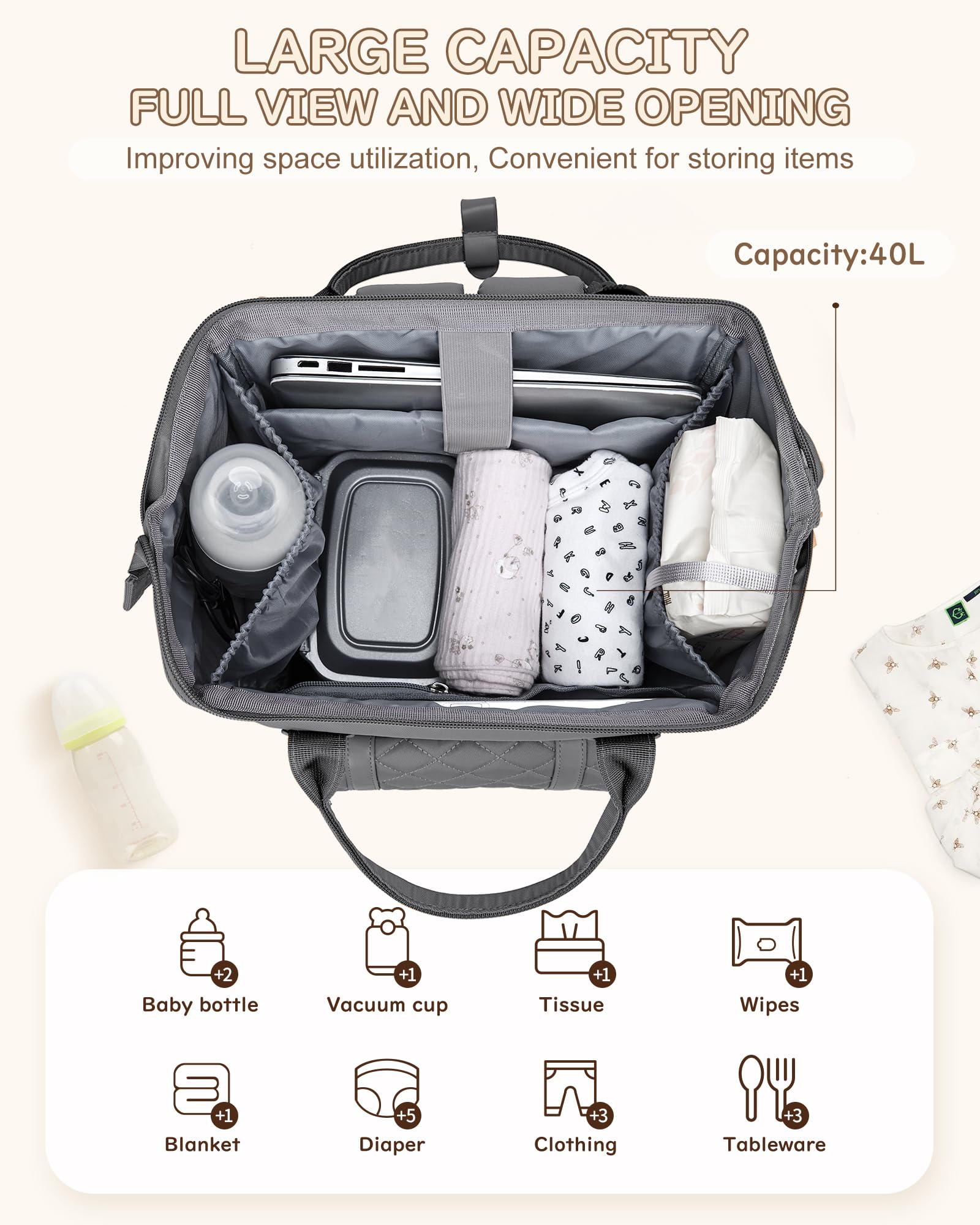 Large Waterproof Diaper Backpack for Moms & Dads - Baby Travel Essentials with Changing Pad, Stroller Straps & USB Charging Port - Perfect for Newborns, Toddlers & On-the-Go Parents (Dark Grey) | Ideal for Daycare, Travel, Shopping & Family Outings