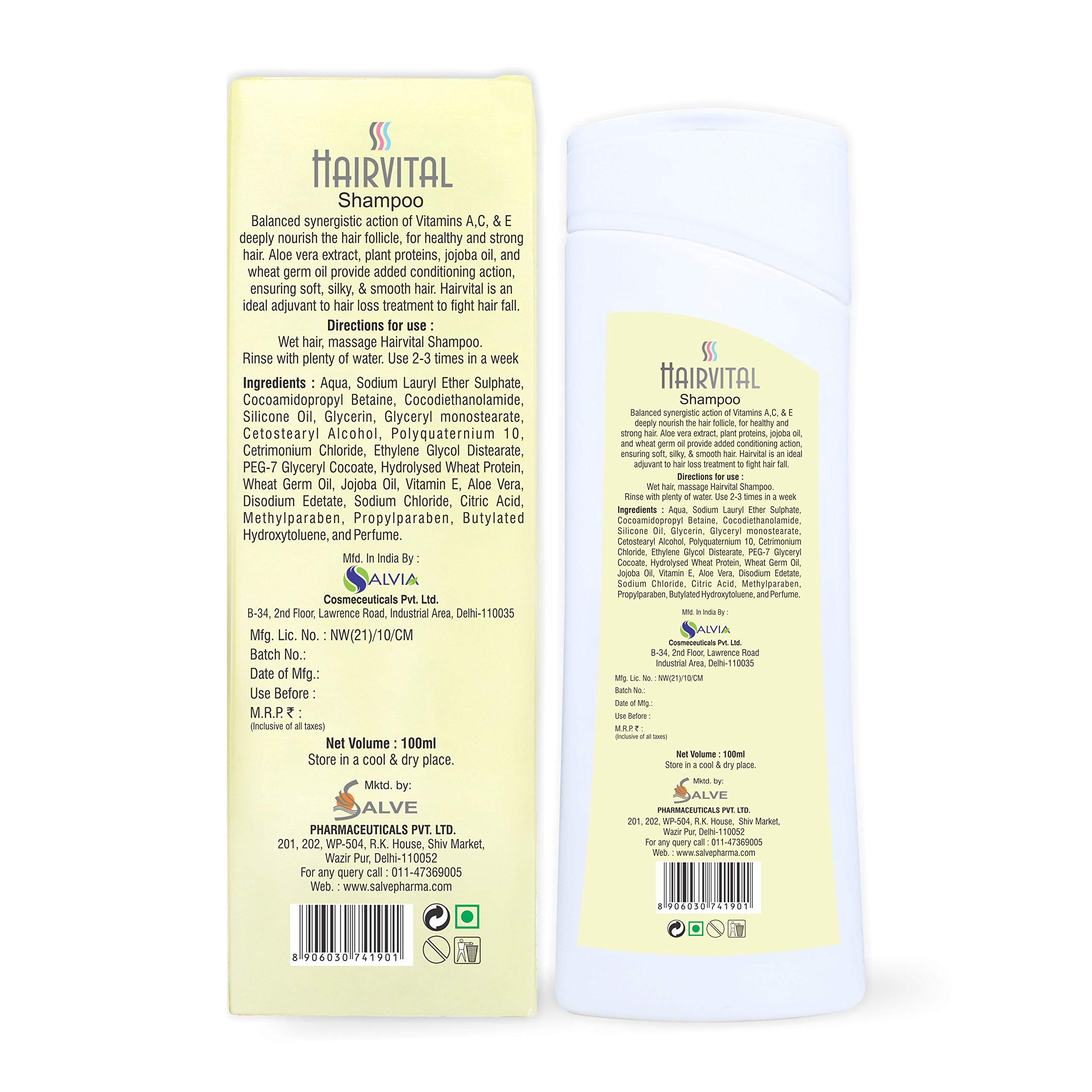Hairvital Triple Action Shampoo - Cleanser, Conditioner & Revitalizer with Aloe Vera, Jojoba Oil & Vitamin E for Dry & Damaged Hair - 100ml (Pack of 2) | Hydrating & Repairing Daily Hair Care for Women & Men