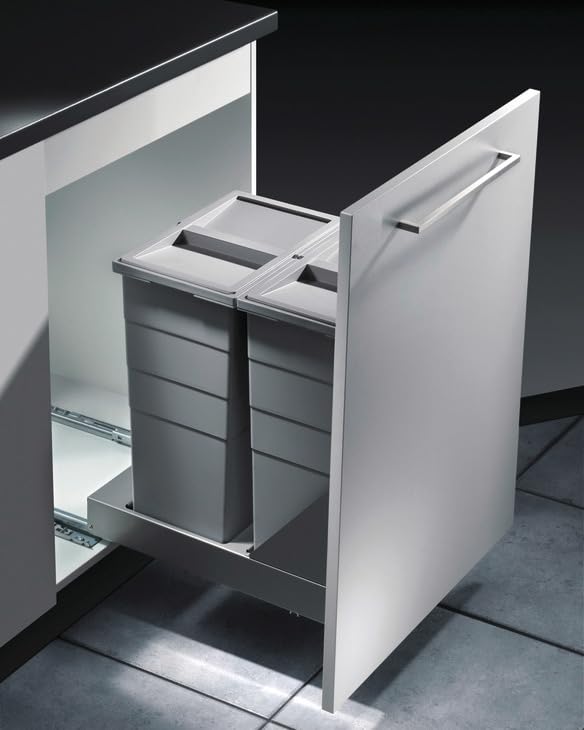 Hailo 29L Double Bin Trash Recycling System with Soft-Close Lids & Slides - 2 x 29 Liter (62 Quart Total) - Perfect for Kitchen, Office & Eco-Friendly Waste Sorting