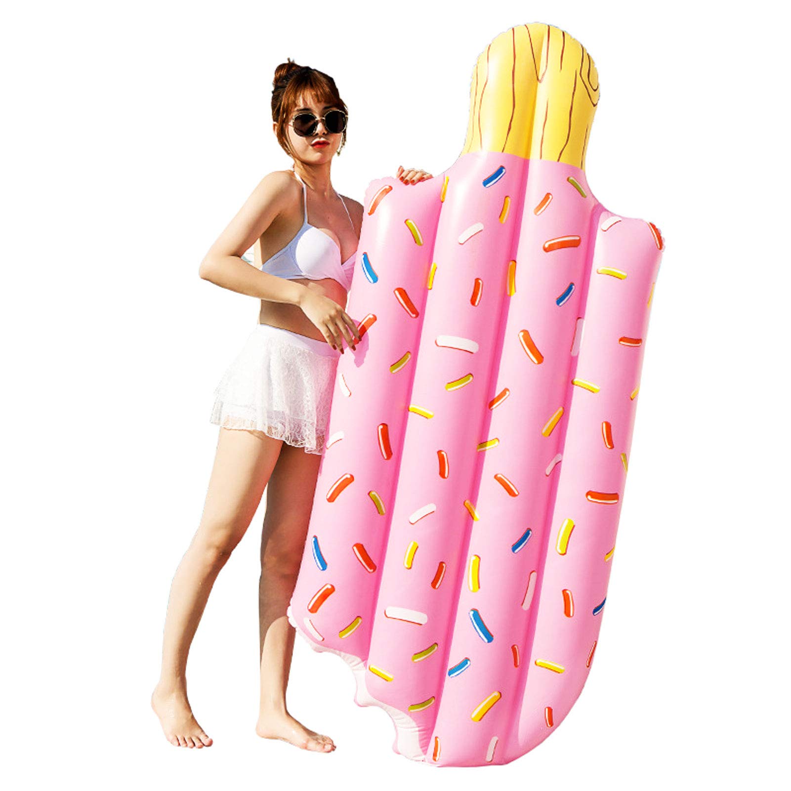 HUANLIAN Inflatable Pool Hammock - Pink Ice Cream Shaped Lounger Float, Air Sofa Floating Chair for Swimming Pool, Beach & Lake | Comfortable Drifter Raft for Adults, Relaxing in Sun or Water