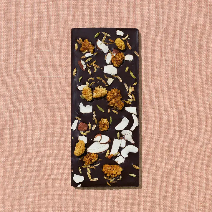 Organic Mulberry Fennel Dark Chocolate with Natural Date Sweetener - Healthy Vegan Snack for Dessert, Gifts & Relaxation Moments
