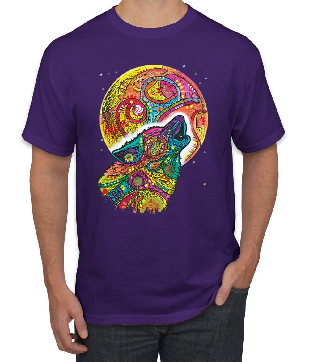 Howling Wolf at Moon T-Shirt - Dean Russo Art Inspired Animal Lover Graphic Tee for Men | Perfect for Outdoor Adventures, Camping, and Wildlife Enthusiasts