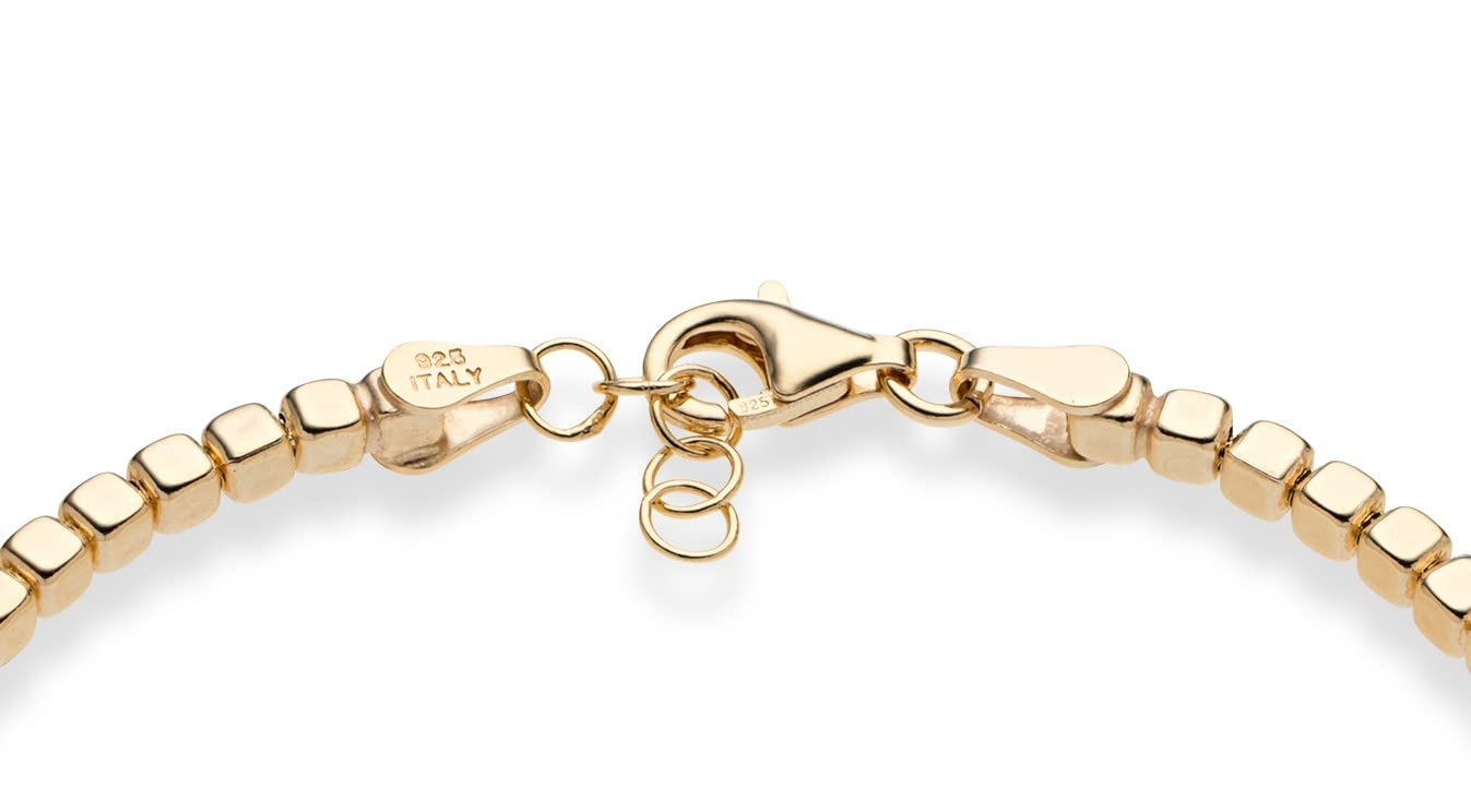 Miabella 18K Gold Plated 925 Sterling Silver Organic Cube Bead Chain Bracelet for Women & Men - Handmade in Italy - Perfect for Gifts, Weddings & Everyday Elegance