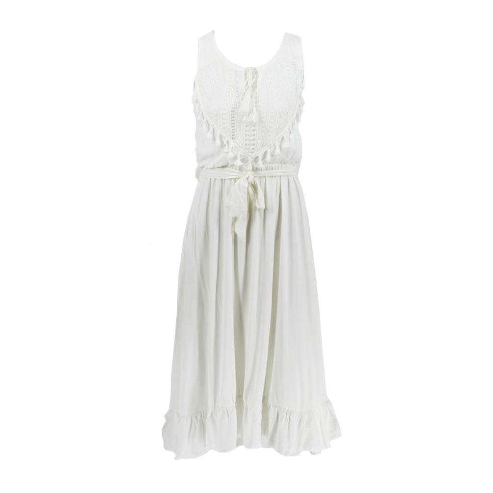 TENDYCOCO Women's Summer Sleeveless Cotton Hollow-Out Beach Dress - White Size S | Perfect for Beach Vacations, Pool Parties & Summer Outings