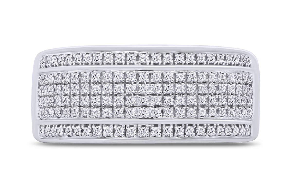 10K Gold or Sterling Silver Men's Wedding Band with 0.40 Cttw Natural Diamonds - 6 Row Diamond Ring for Him, Anniversary Gift, Engagement Ring, Promise Ring for Special Occasions