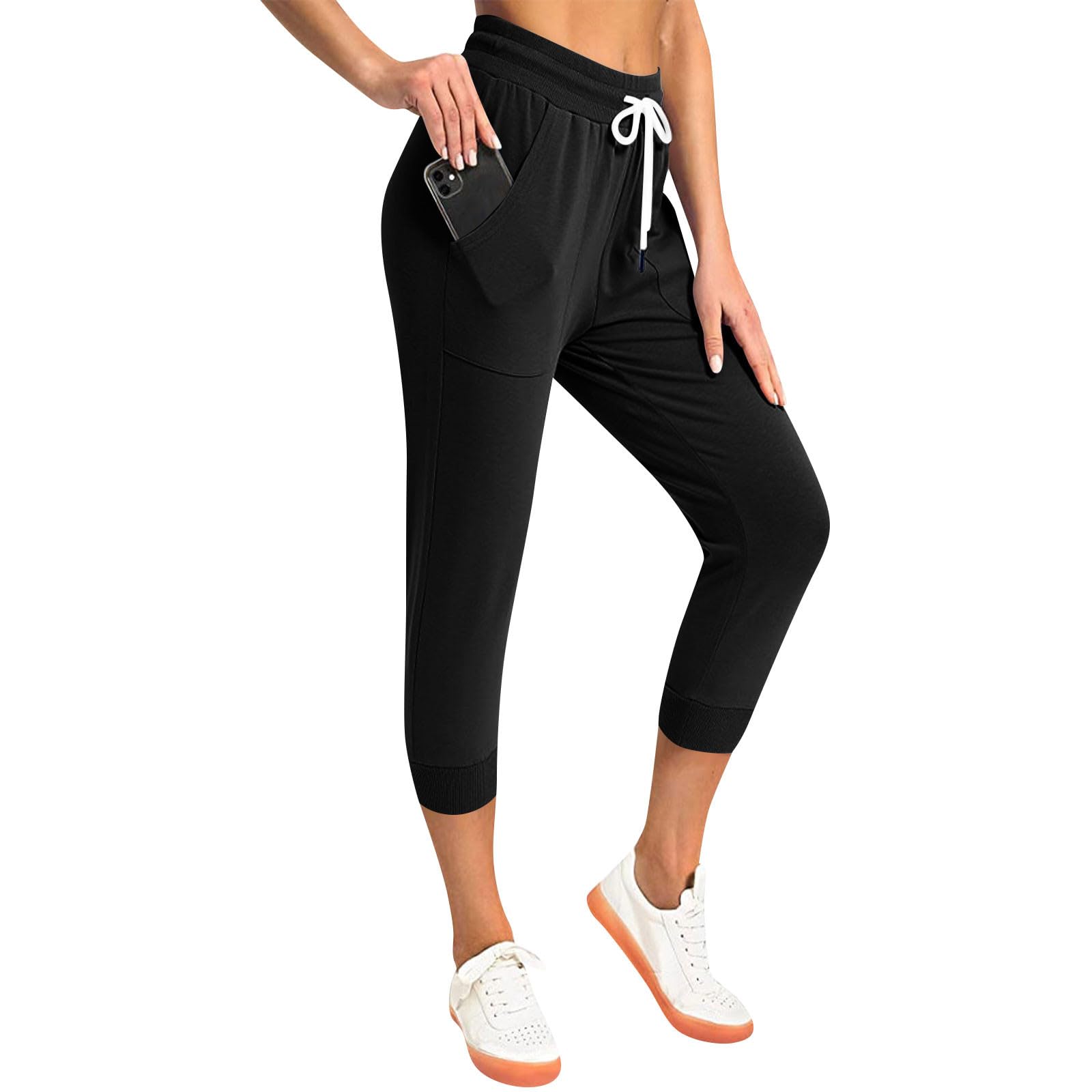 Women's Casual Cropped Capris Pants - Elastic Waist with Drawstring, Loose Lounge Joggers & Sweatpants with Pockets | Perfect for Yoga, Running, Travel & Home Relaxation